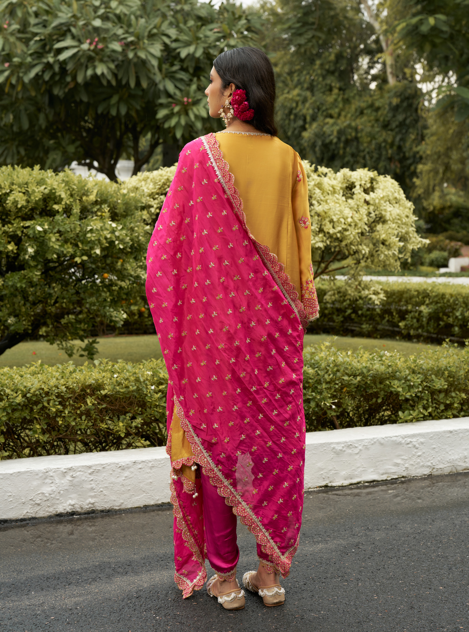 Angana Cupro Satin Mustard Kurta Set