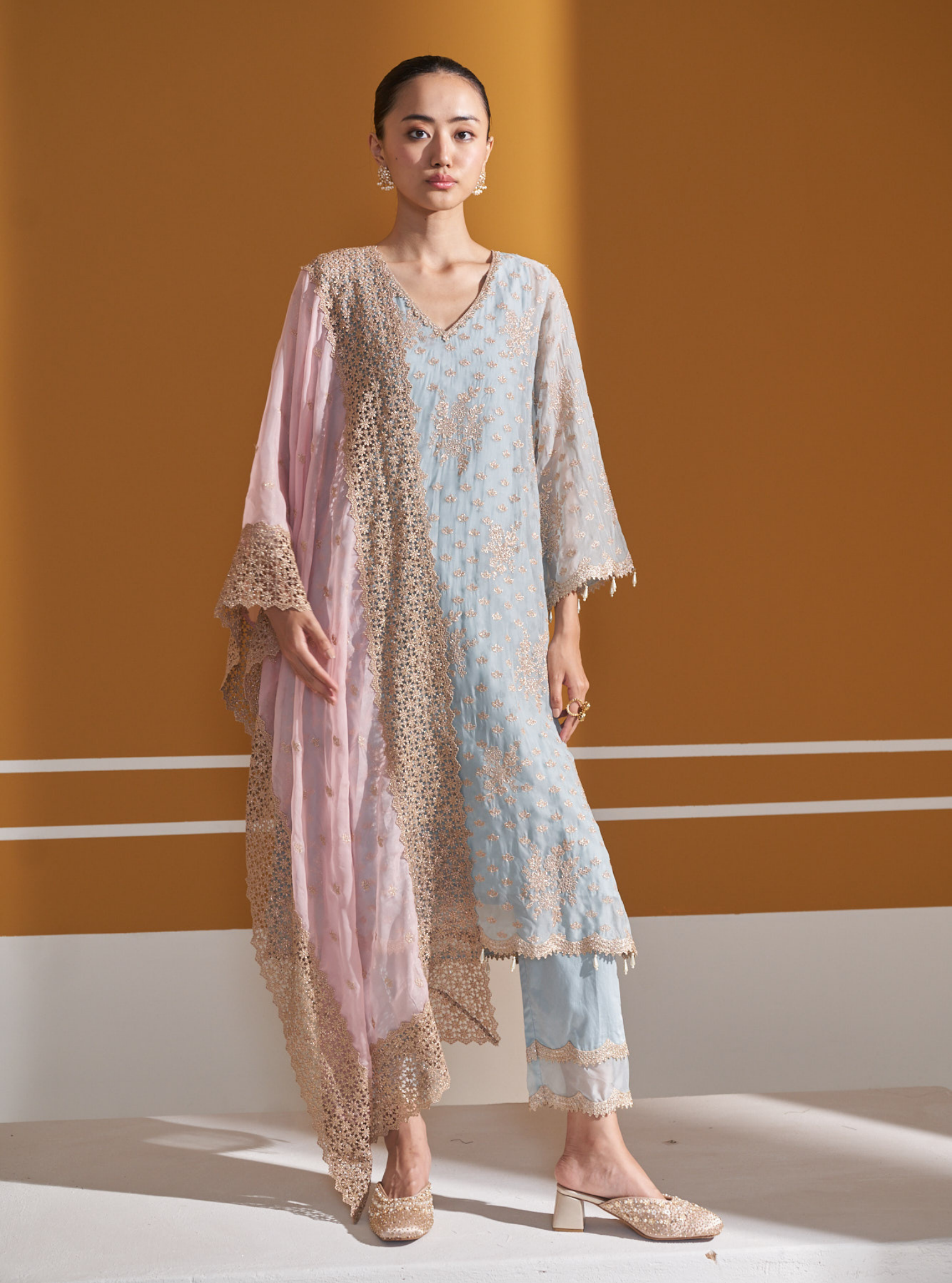 Suwanni Organza Light Blue Kurta Set