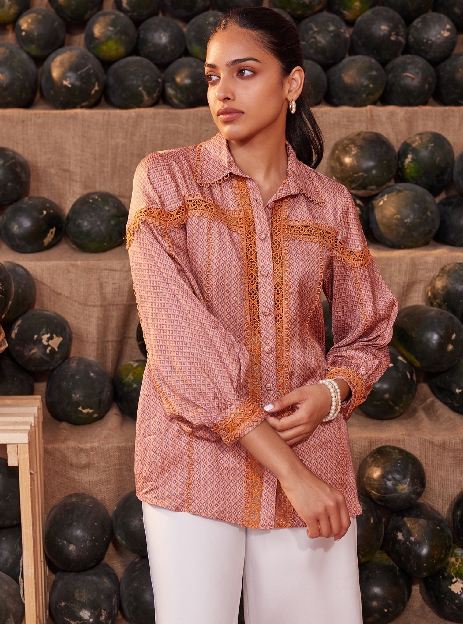 Anna Iconic Cupro Brown Print Shirt