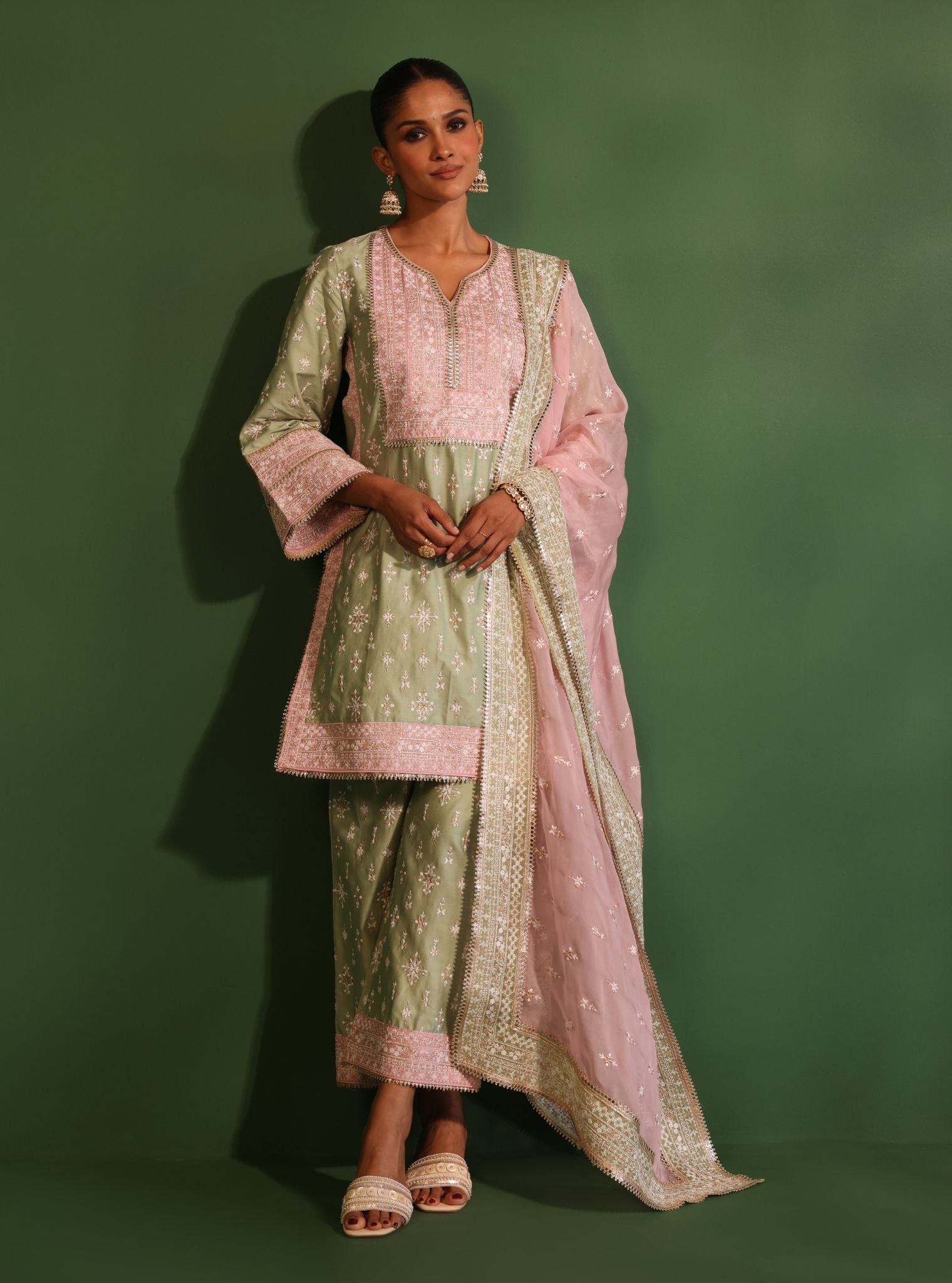 Nikhat Pima Satin Green Kurta Set