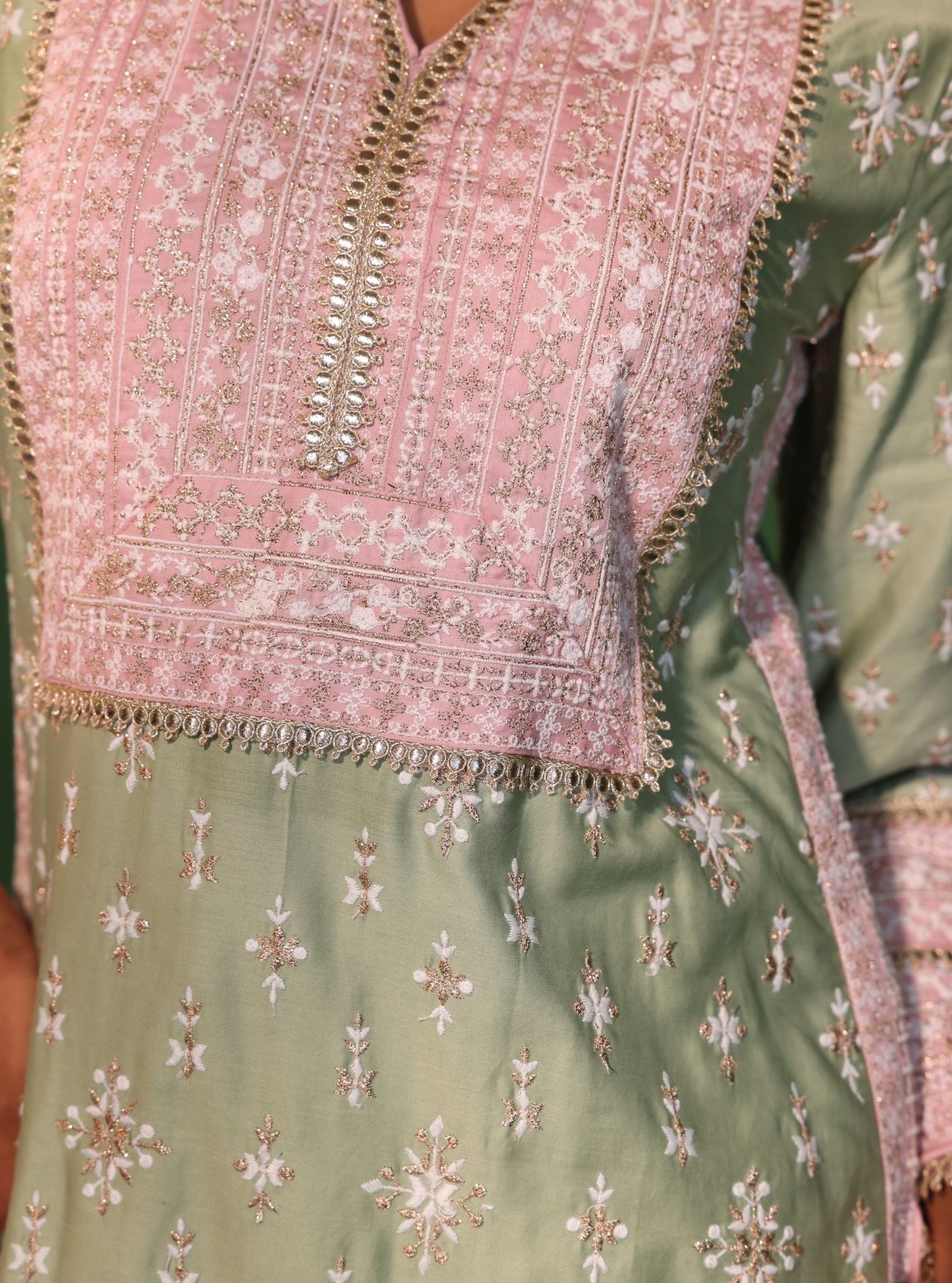 Nikhat Pima Satin Green Kurta Set