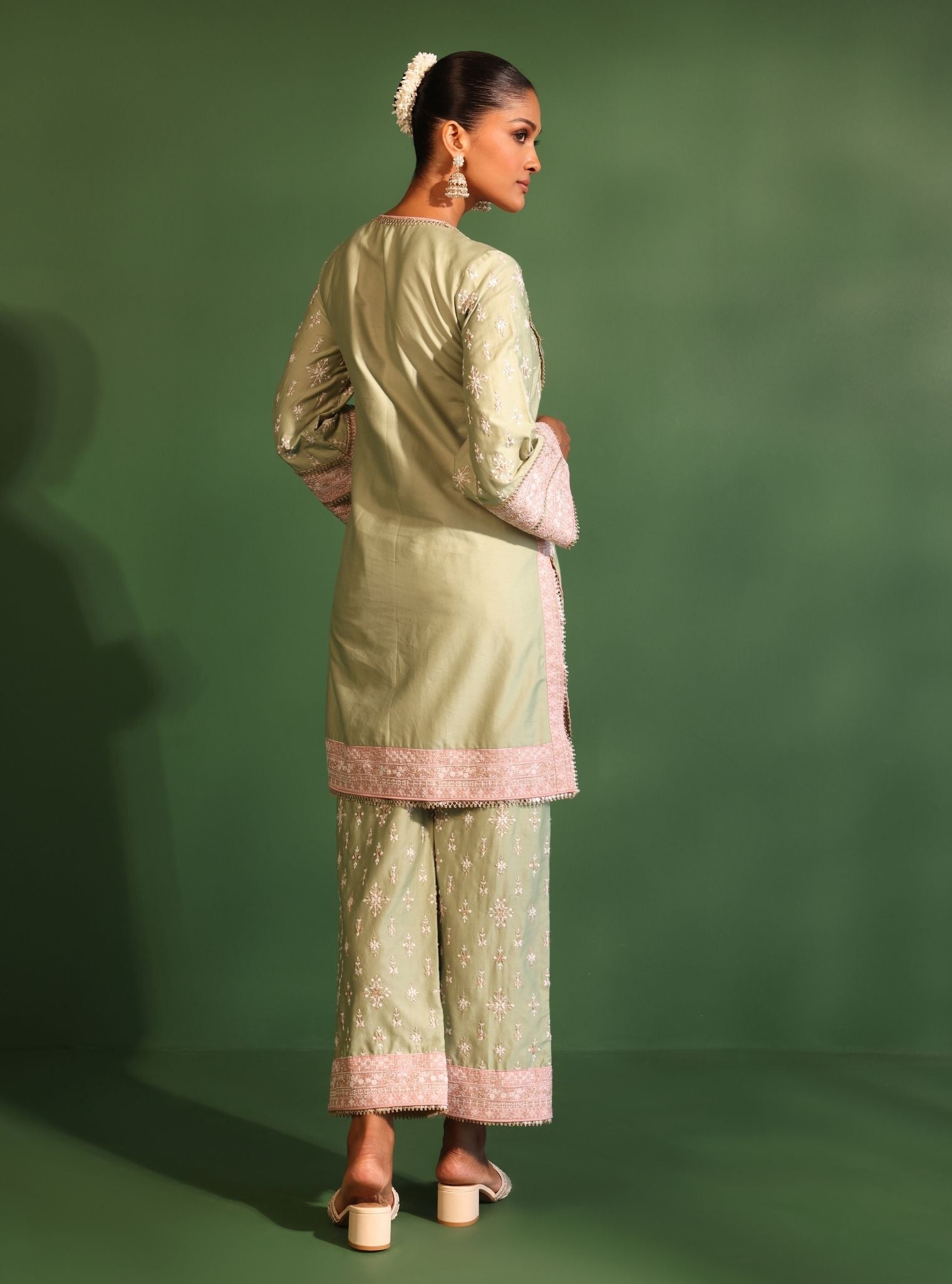 Nikhat Pima Satin Green Kurta Set
