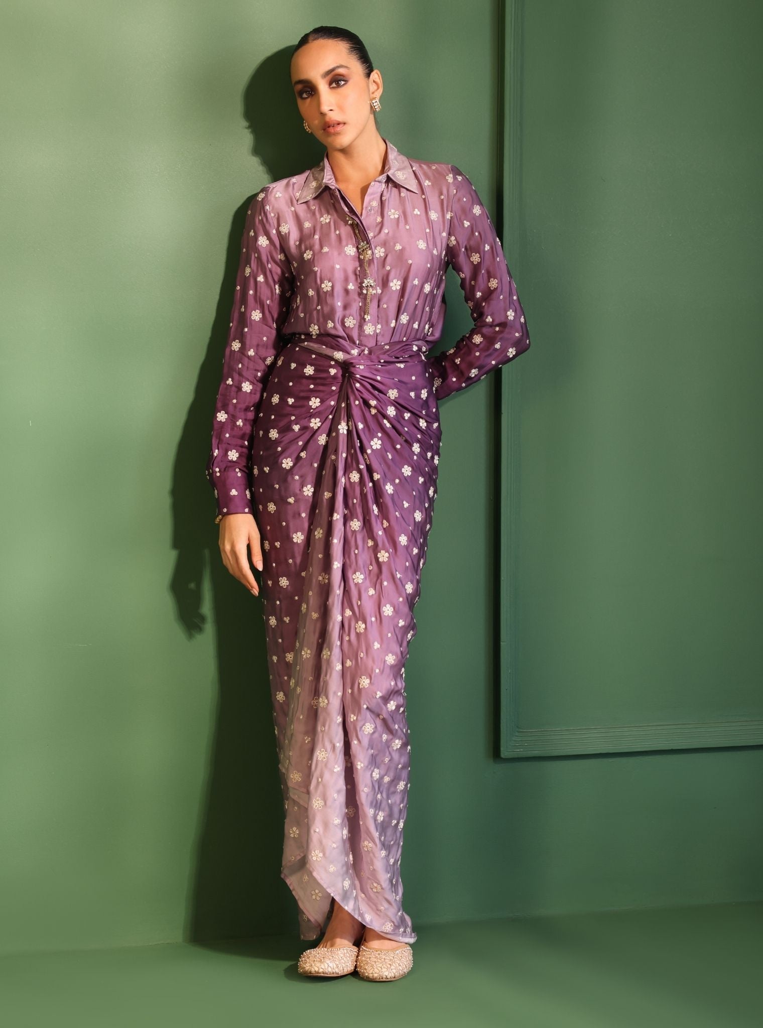 Husna Cupro Satin Ombre Purple Co-ord Set