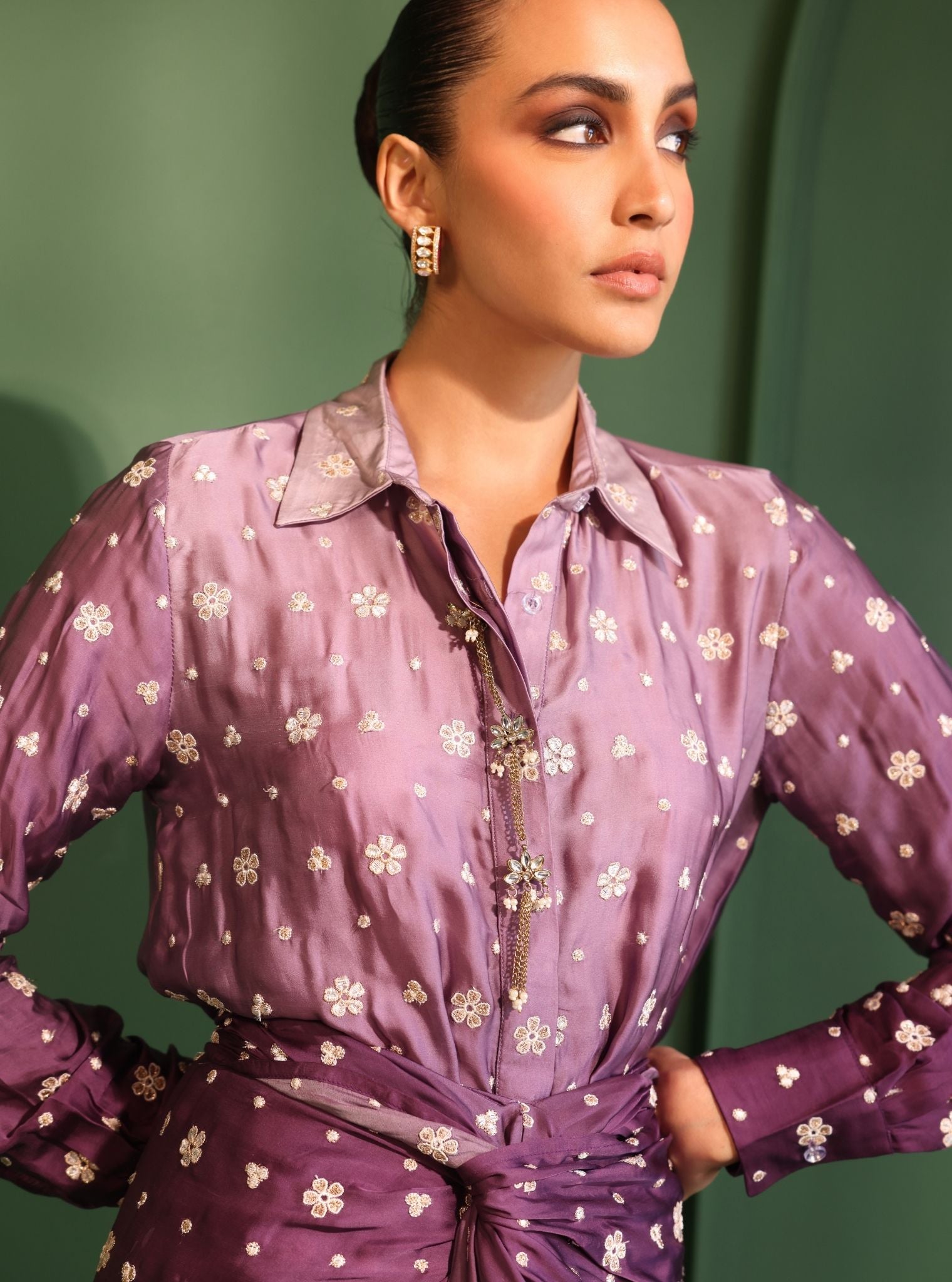 Husna Cupro Satin Ombre Purple Co-ord Set