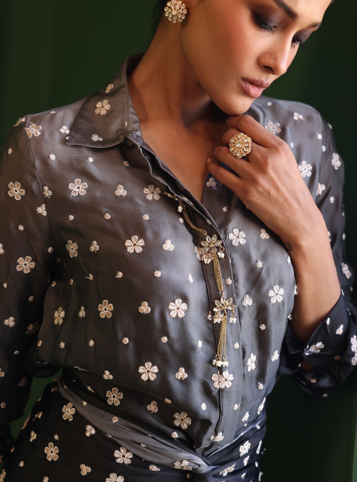 Husna Cupro Satin Ombre Black Co-ord Set