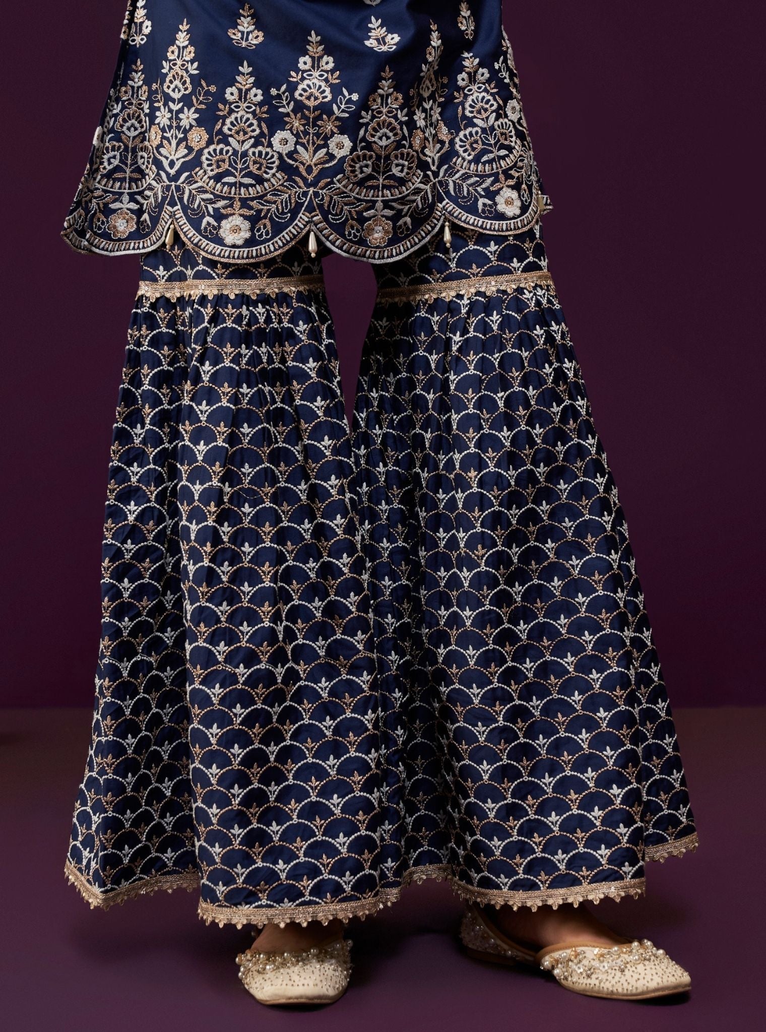 Aree Pima Satin Navy Kurta Set