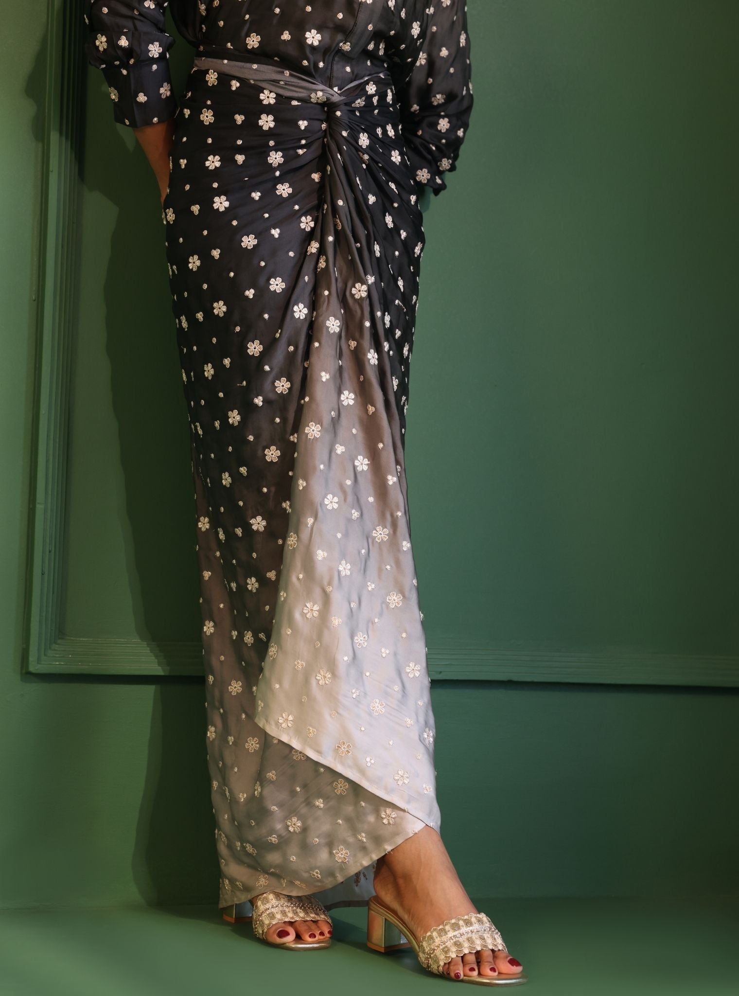 Husna Cupro Satin Ombre Black Co-ord Set