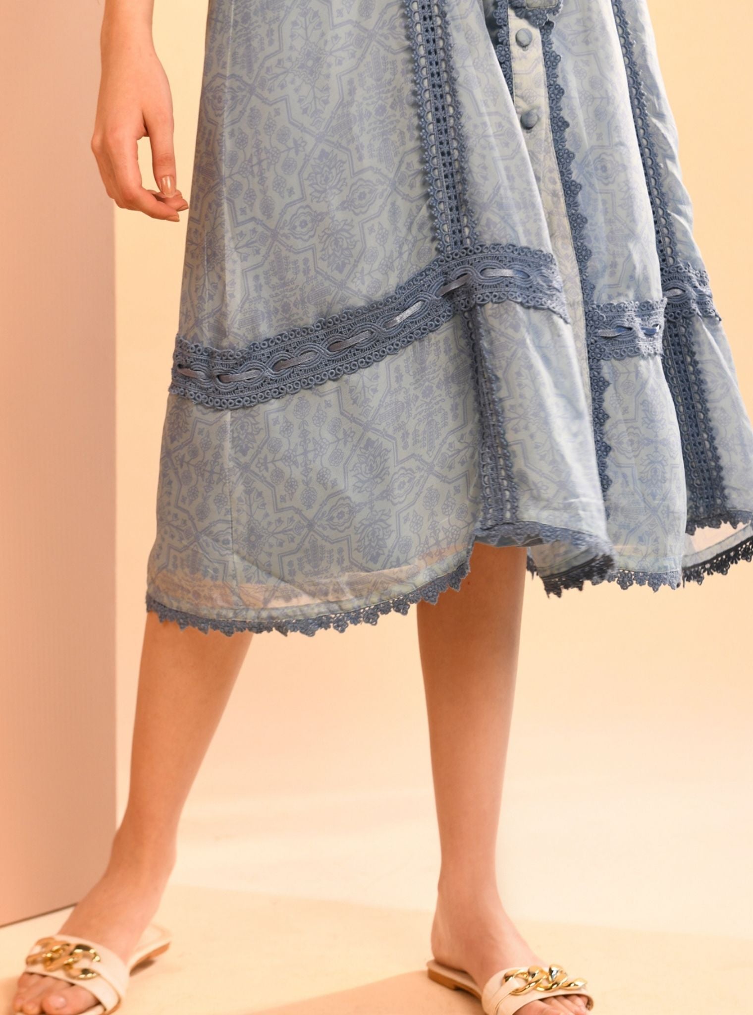 Liz Organza Printed Blue Long Dress