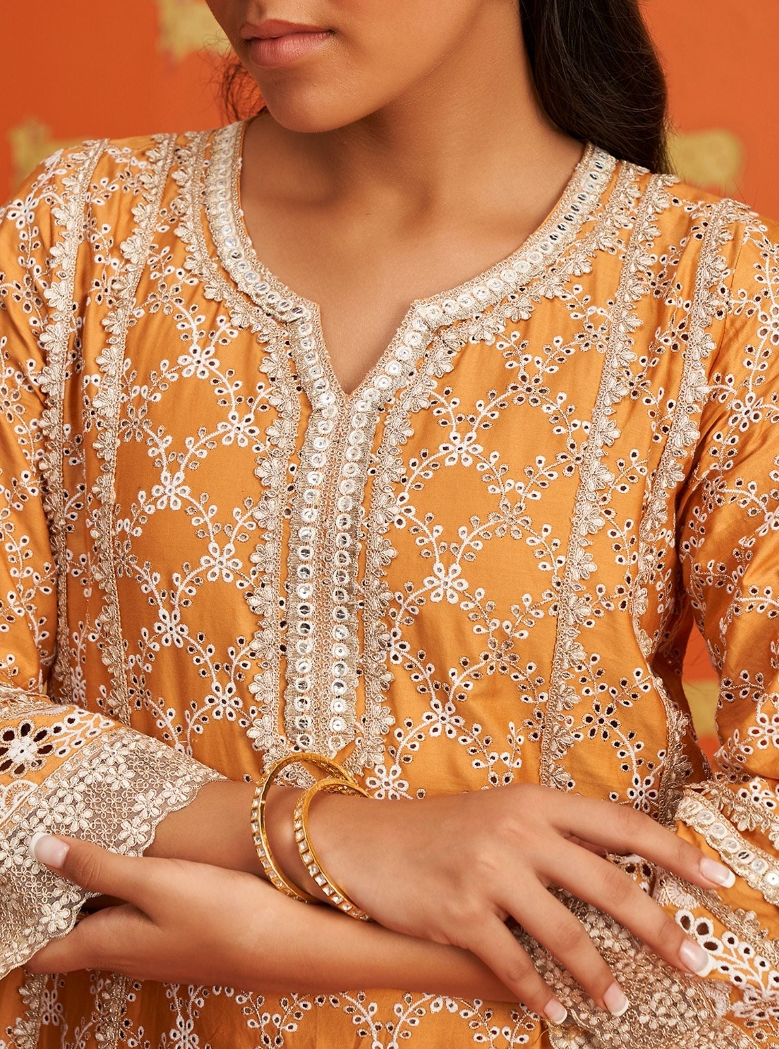 Caem Pima Satin Orange Kurta Set