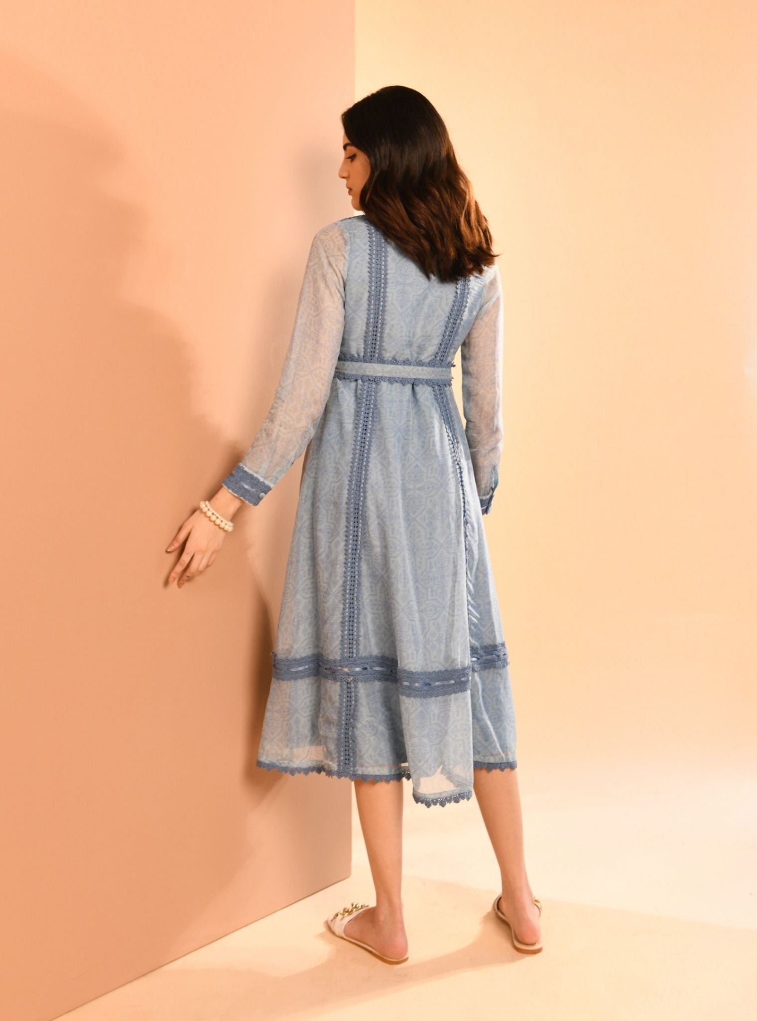 Liz Organza Printed Blue Long Dress