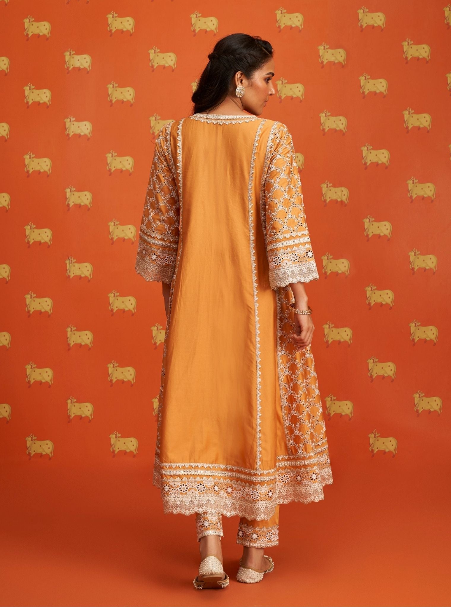 Caem Pima Satin Orange Kurta Set