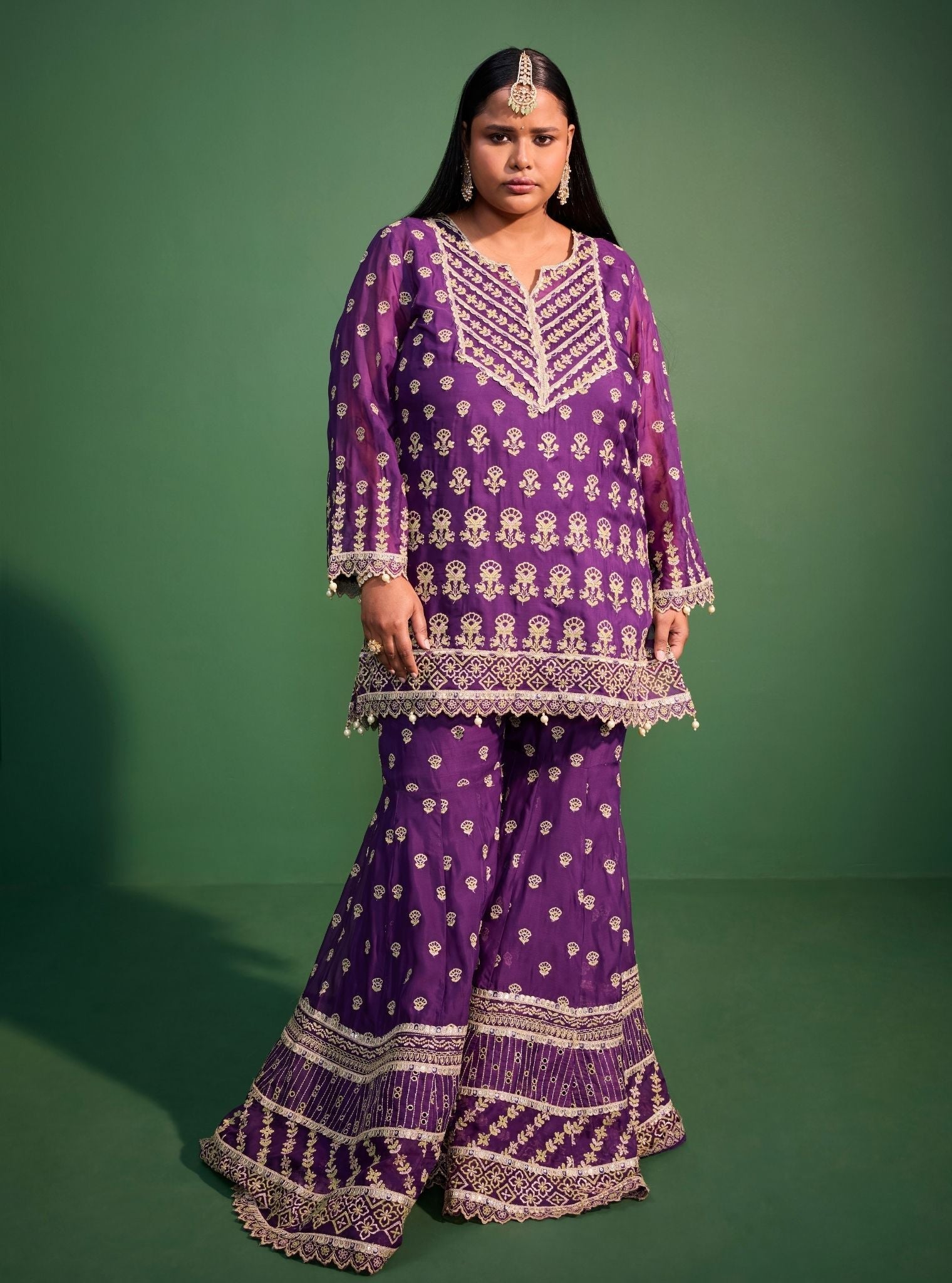 Kahani Organza Purple Kurta Set