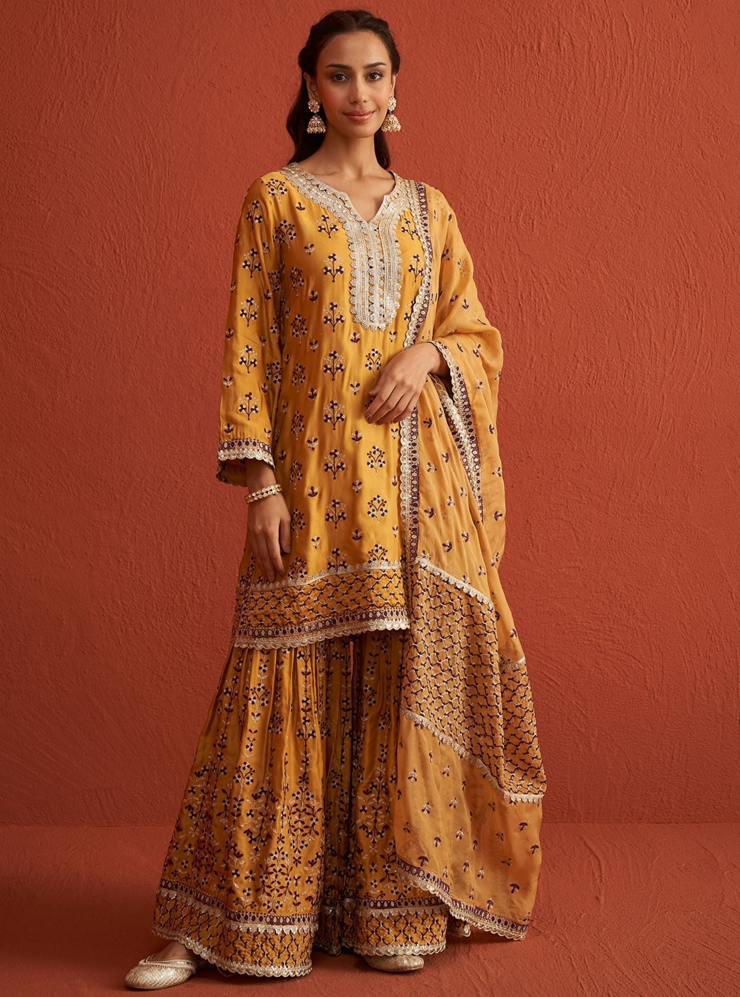 Mahiya Bemberg Satin Mustard Kurta Set
