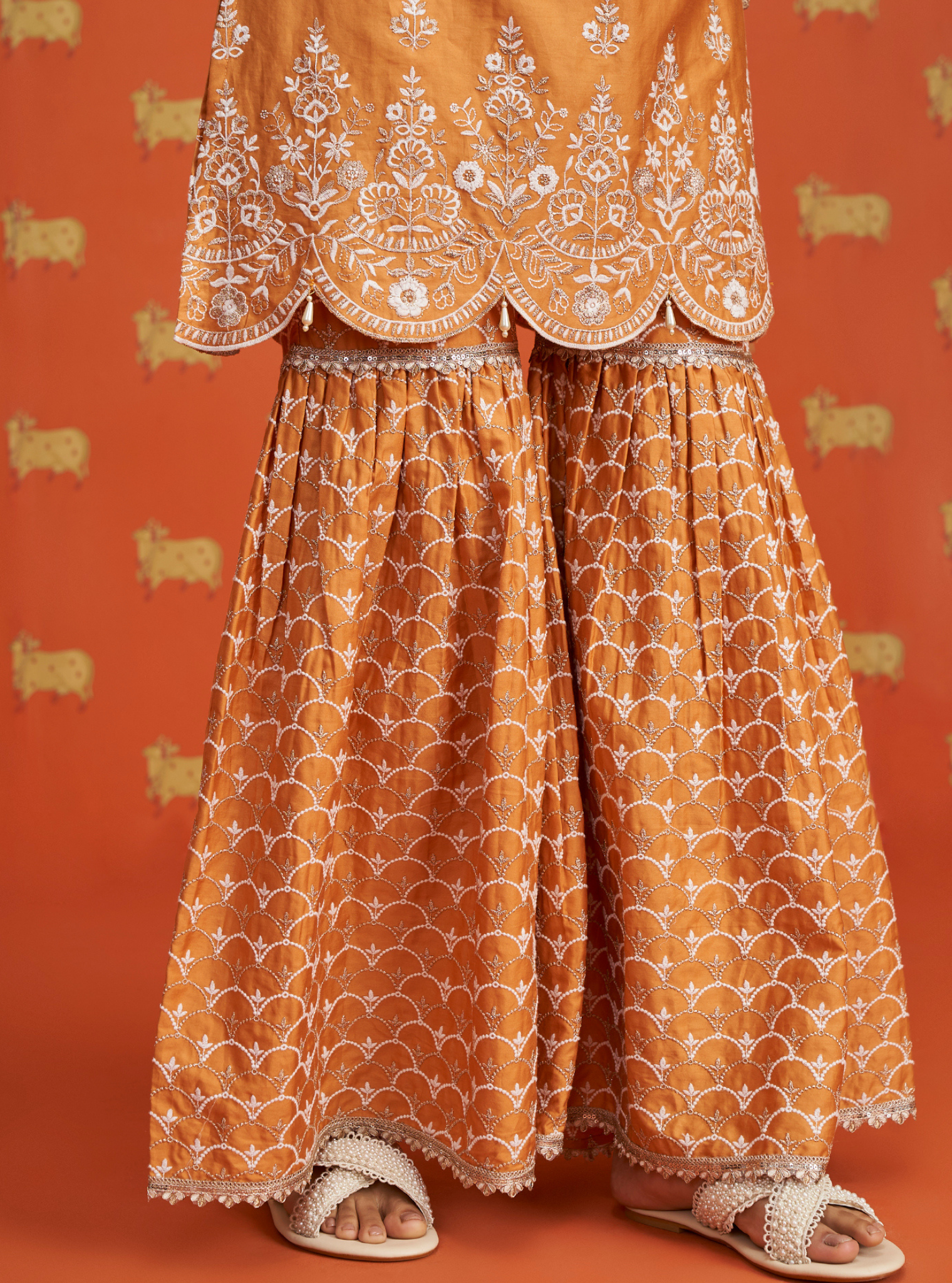 Aree Pima Satin Orange Kurta Set