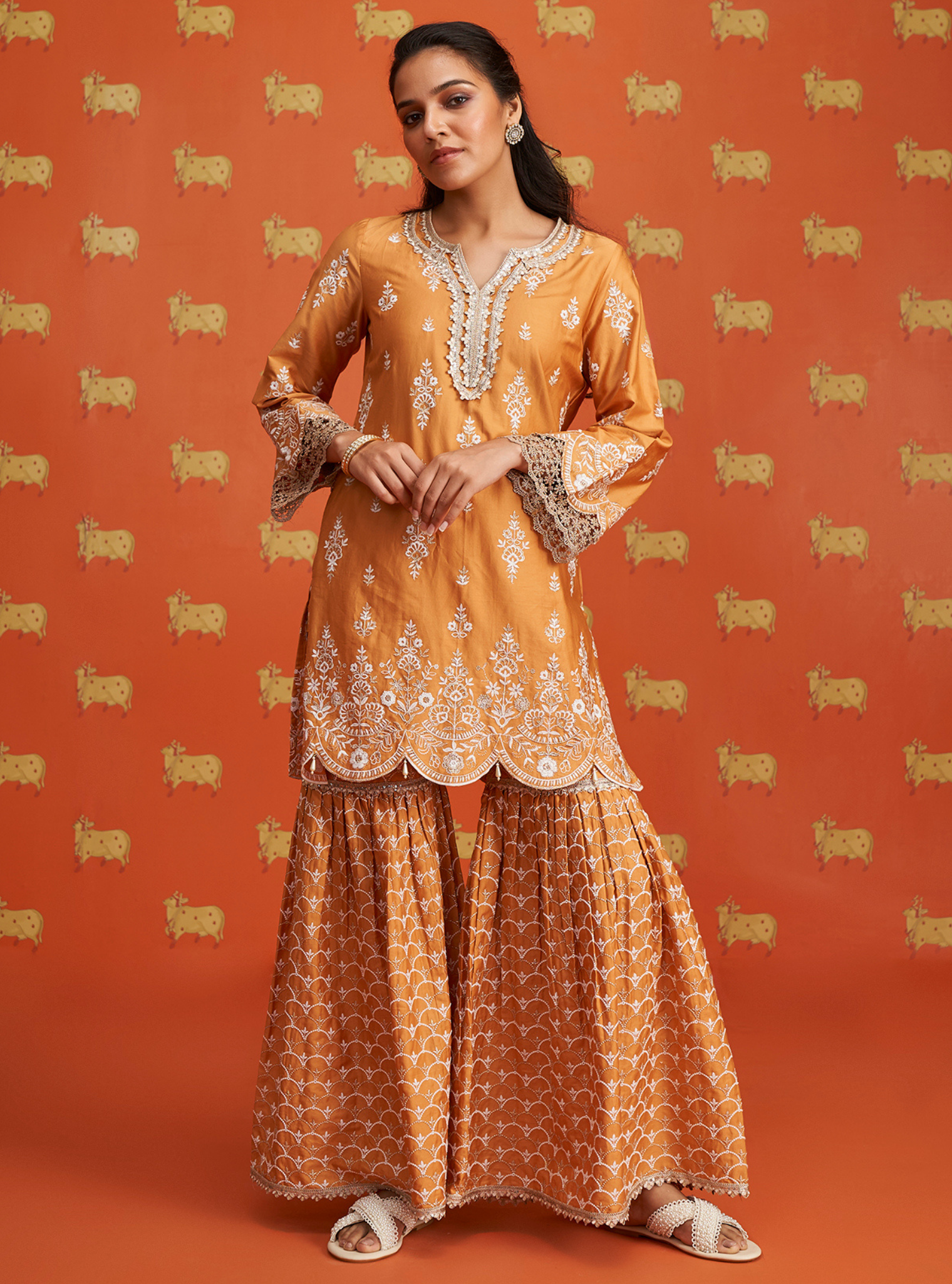 Aree Pima Satin Orange Kurta Set