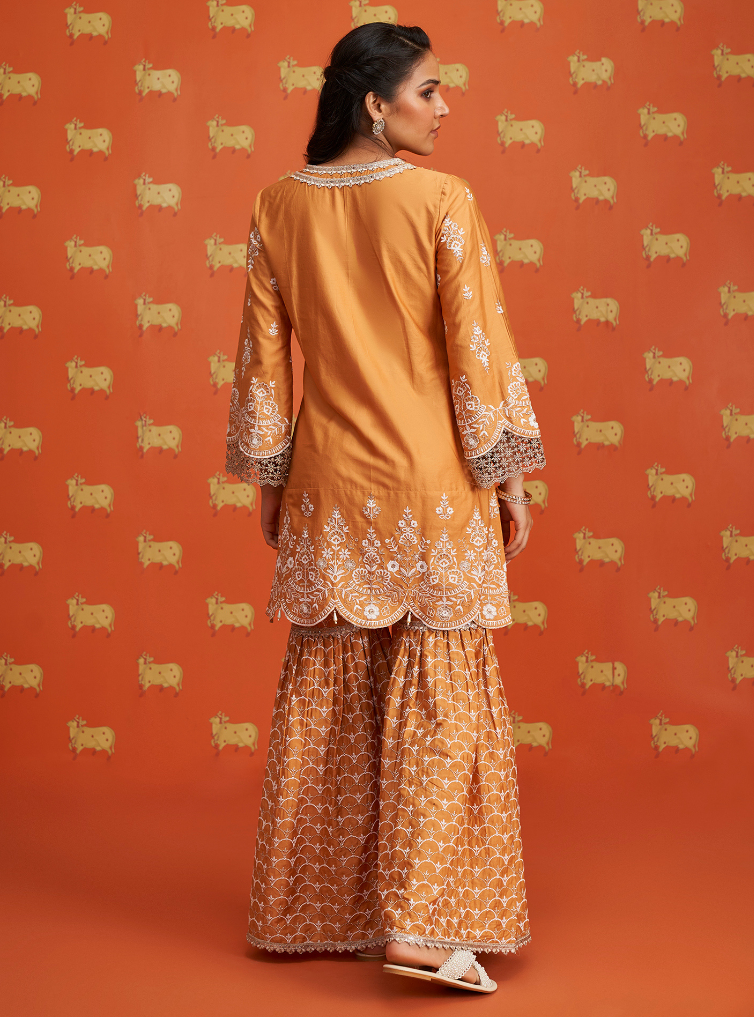 Aree Pima Satin Orange Kurta Set