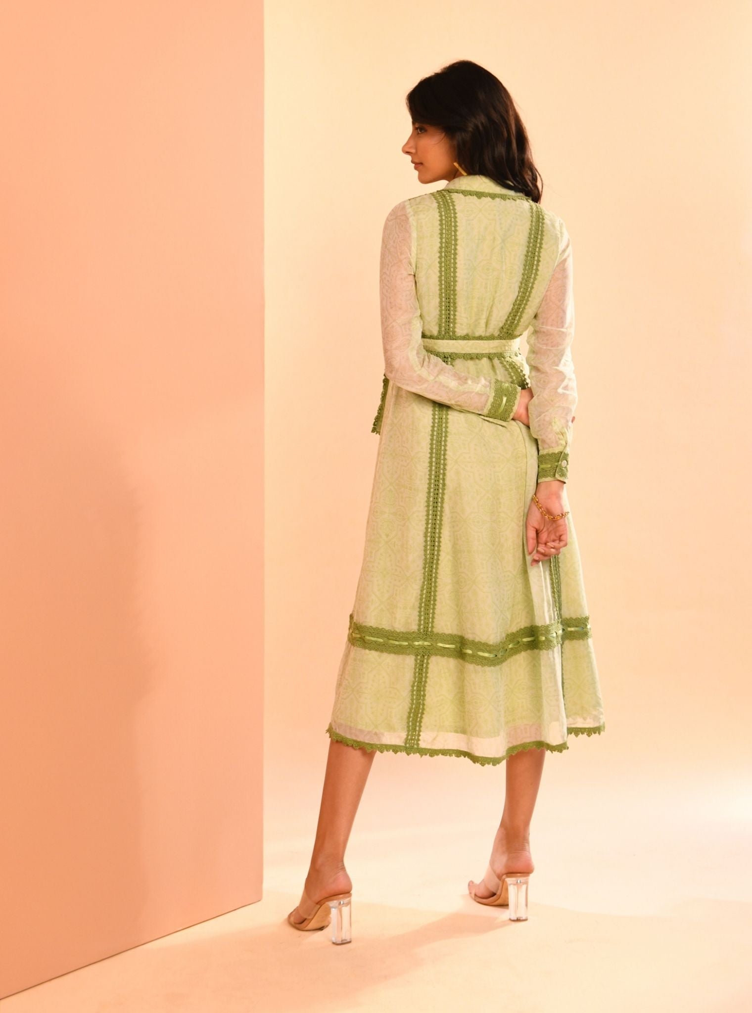 Liz Organza Printed Green Long Dress