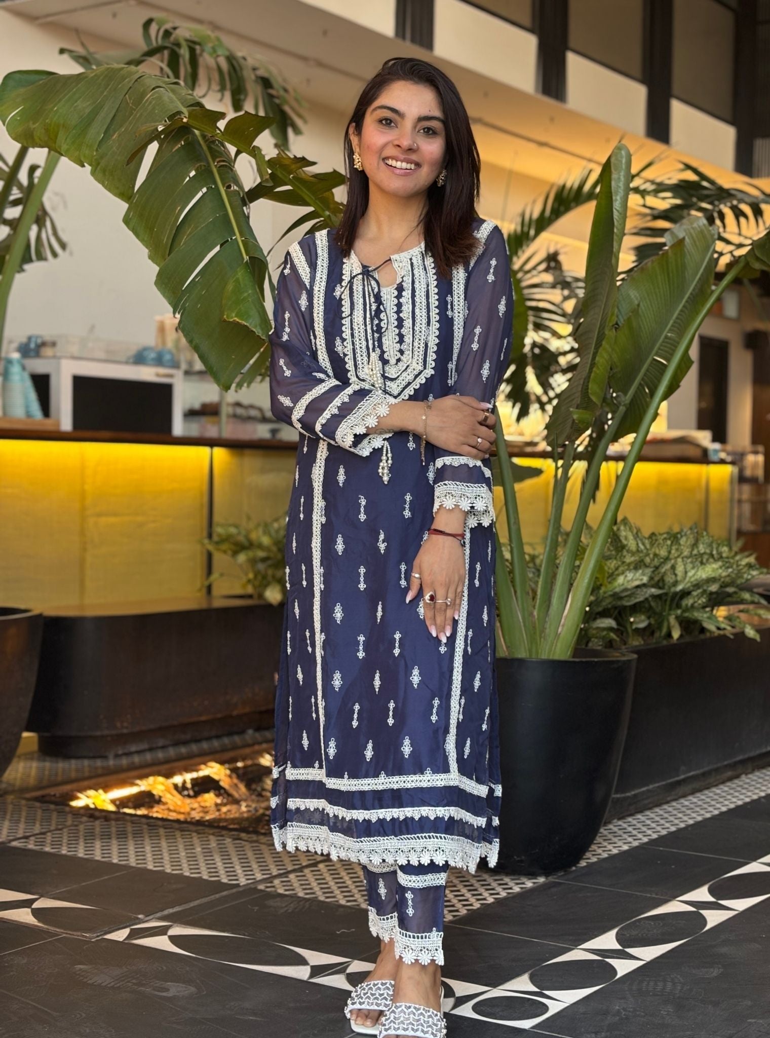 Delie Organza Navy Kurta Set