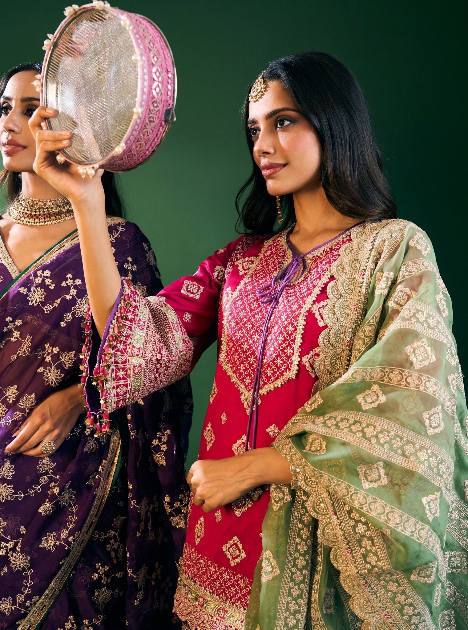 Hira Pima Satin Fuschia Kurta Set