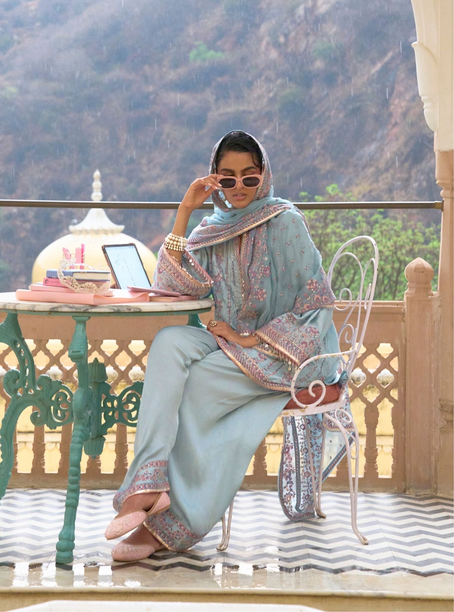 Pralika Bemberg Satin Blue Kurta Set