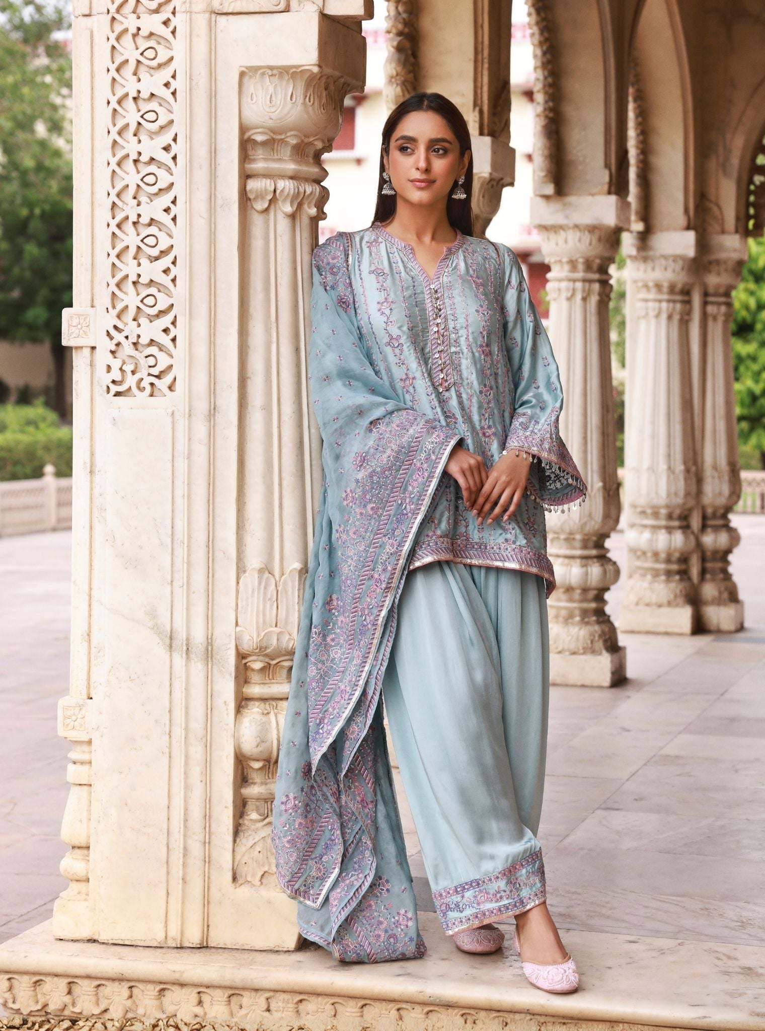 Pralika Bemberg Satin Blue Kurta Set
