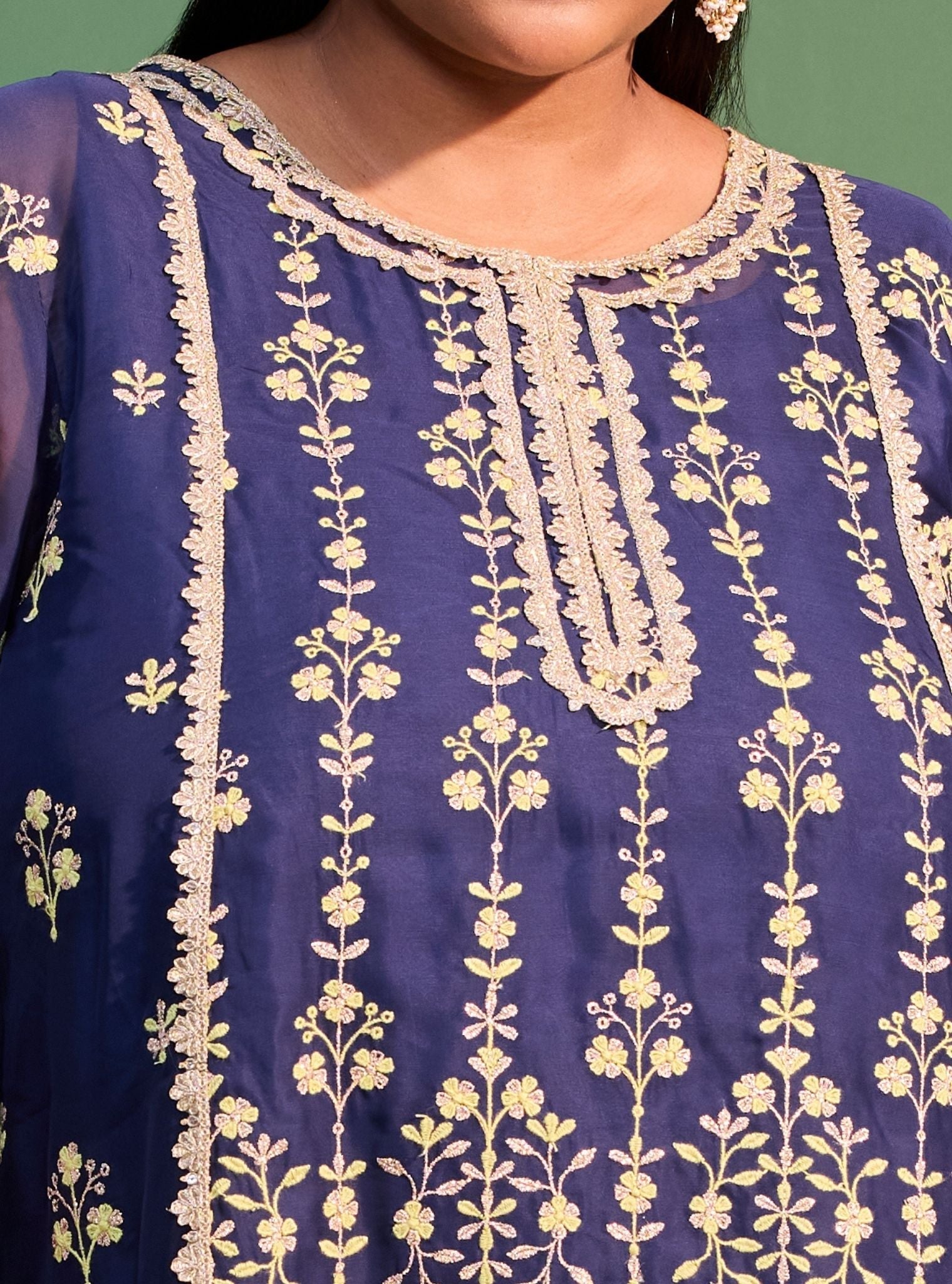 Kali Organza Navy Kurta Set