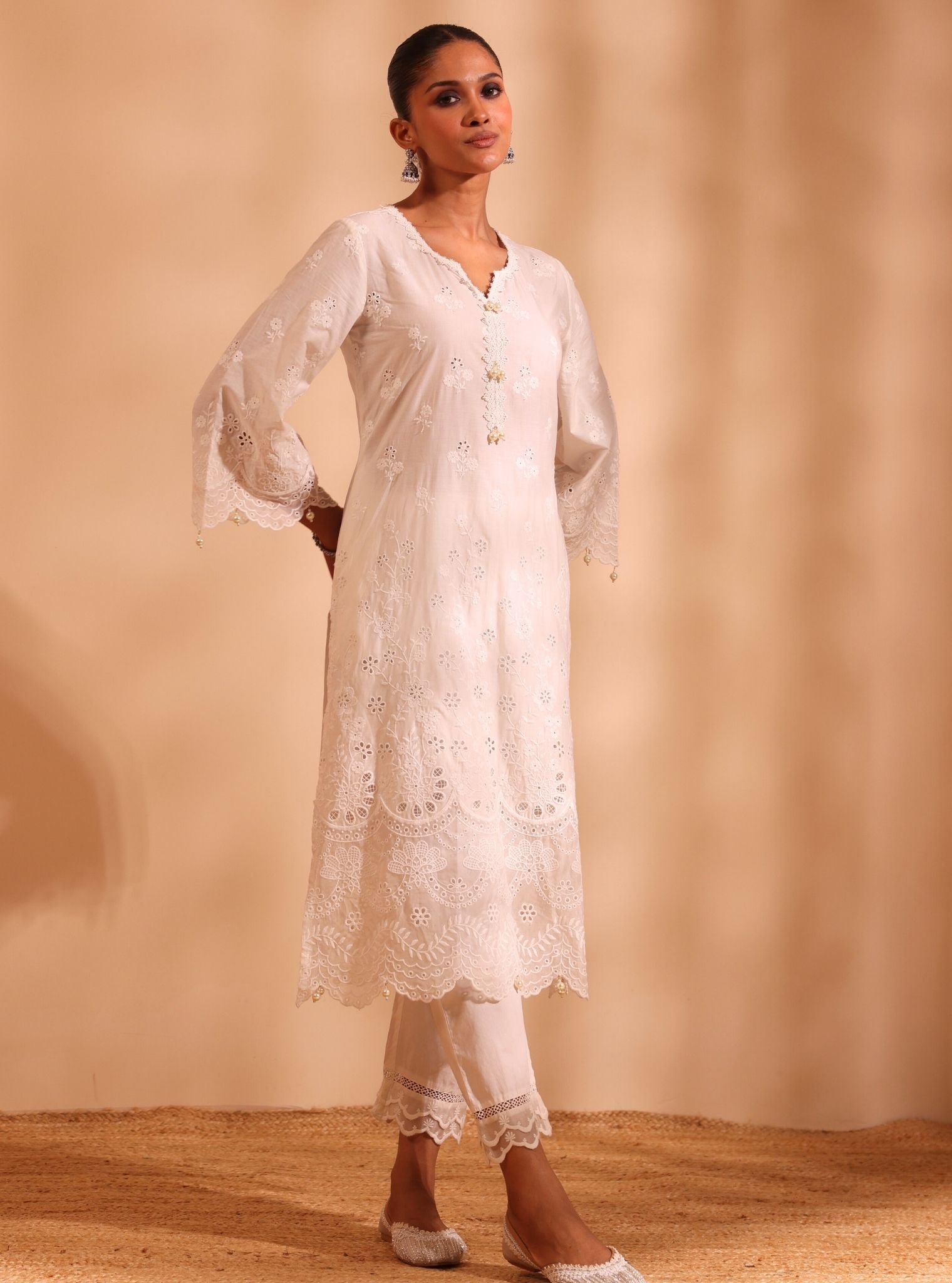 Suma Supima Cotton White Kurta With Yara Pant