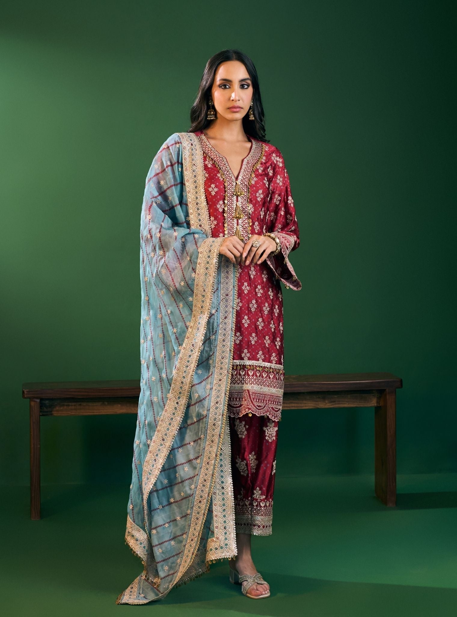 Elira Cupro Satin Red Kurta Set