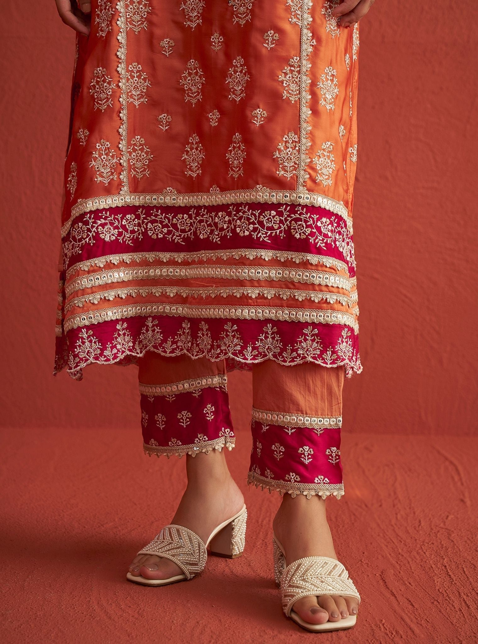 Shubh Organza Satin Burnt Orange Set