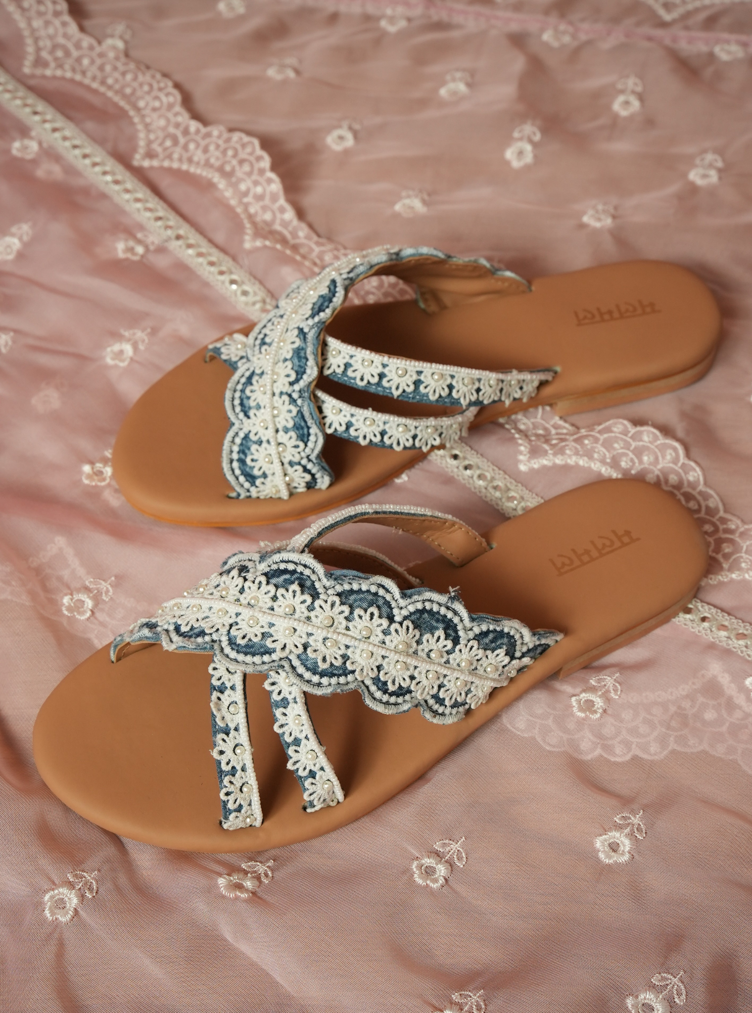 Bella Denim Cross Strap Flat