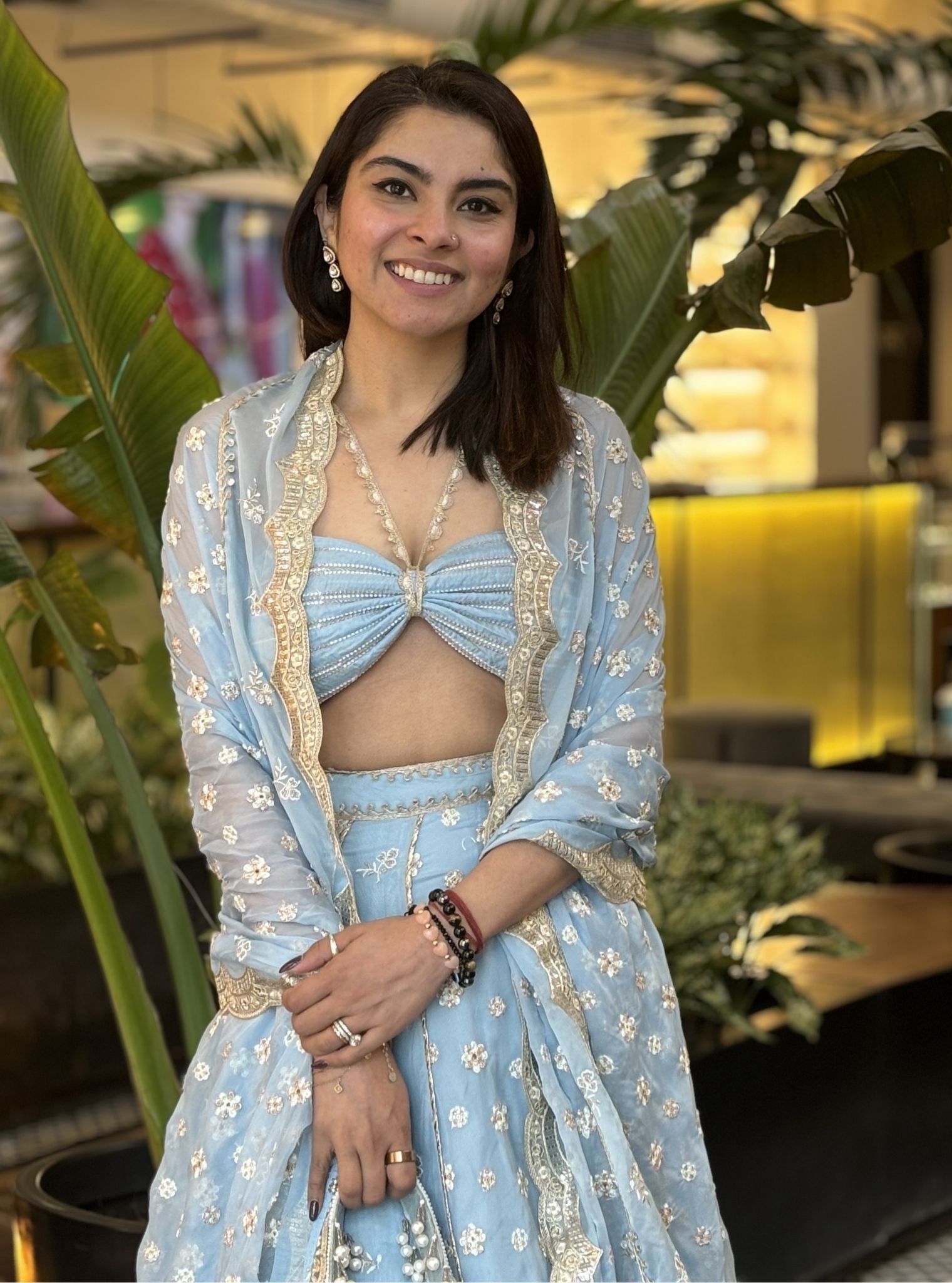 Paola Organza Light Blue Lehenga