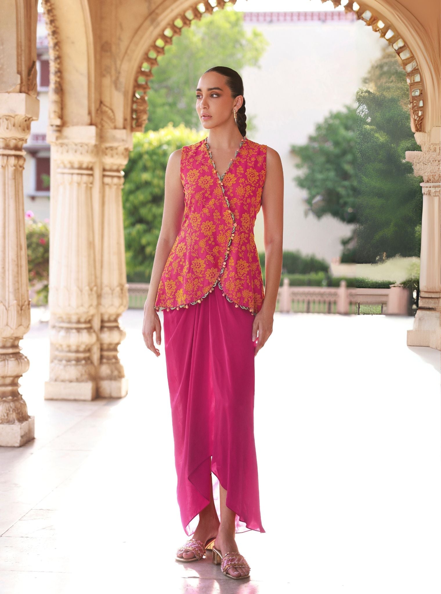 Mehira Supima Cotton Fuschia Jacket Set