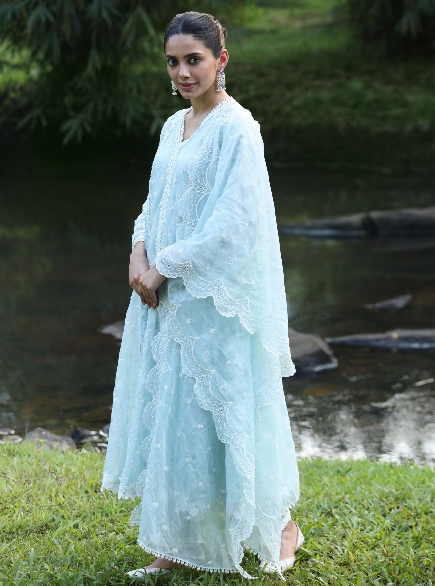 Maheen Organza Blue Anarkali Kurta Set