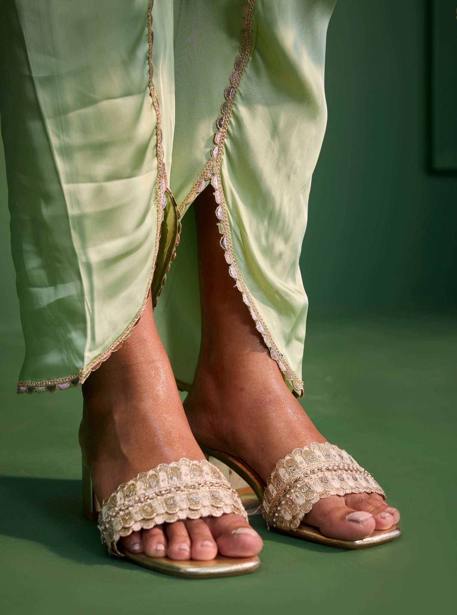 Mangalam Cupro Satin Green Kurta Set