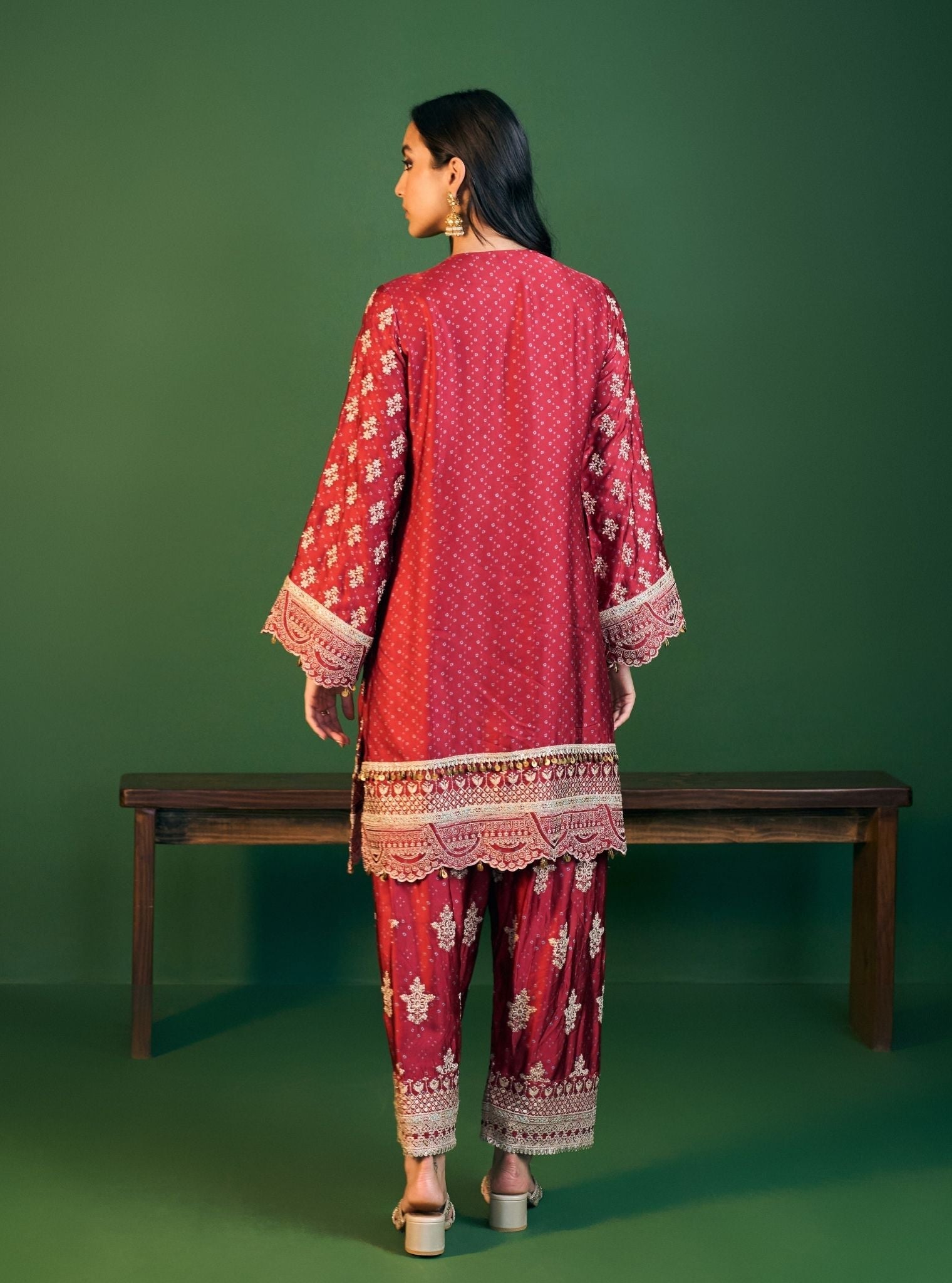 Elira Cupro Satin Red Kurta Set