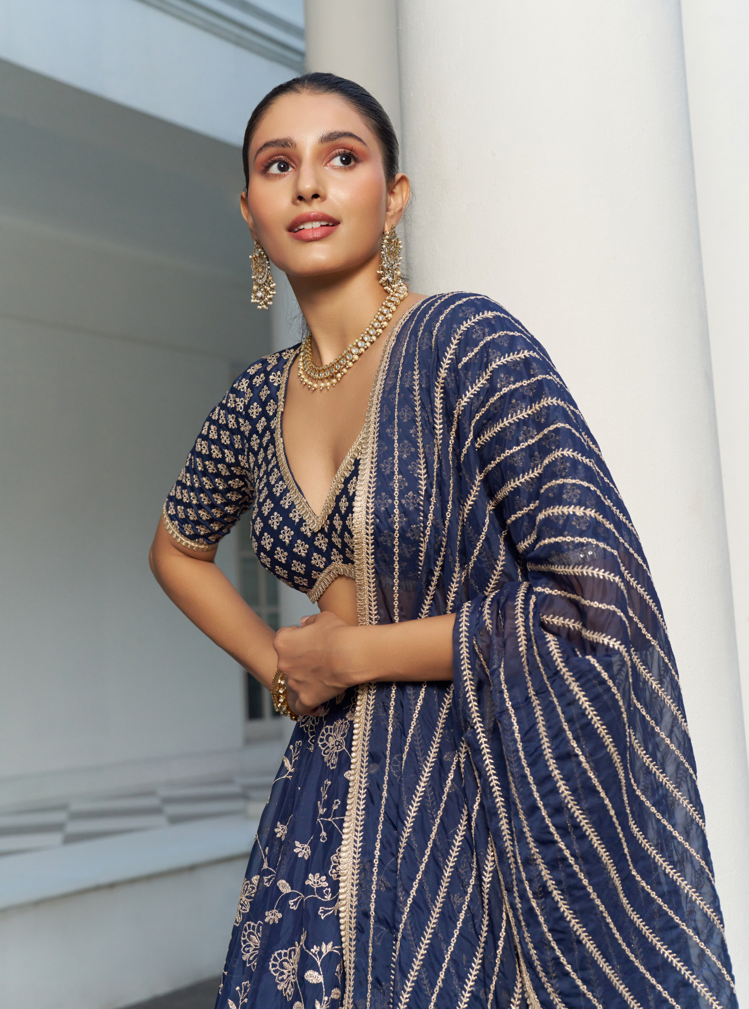 Riwaayat Organza Navy lehenga