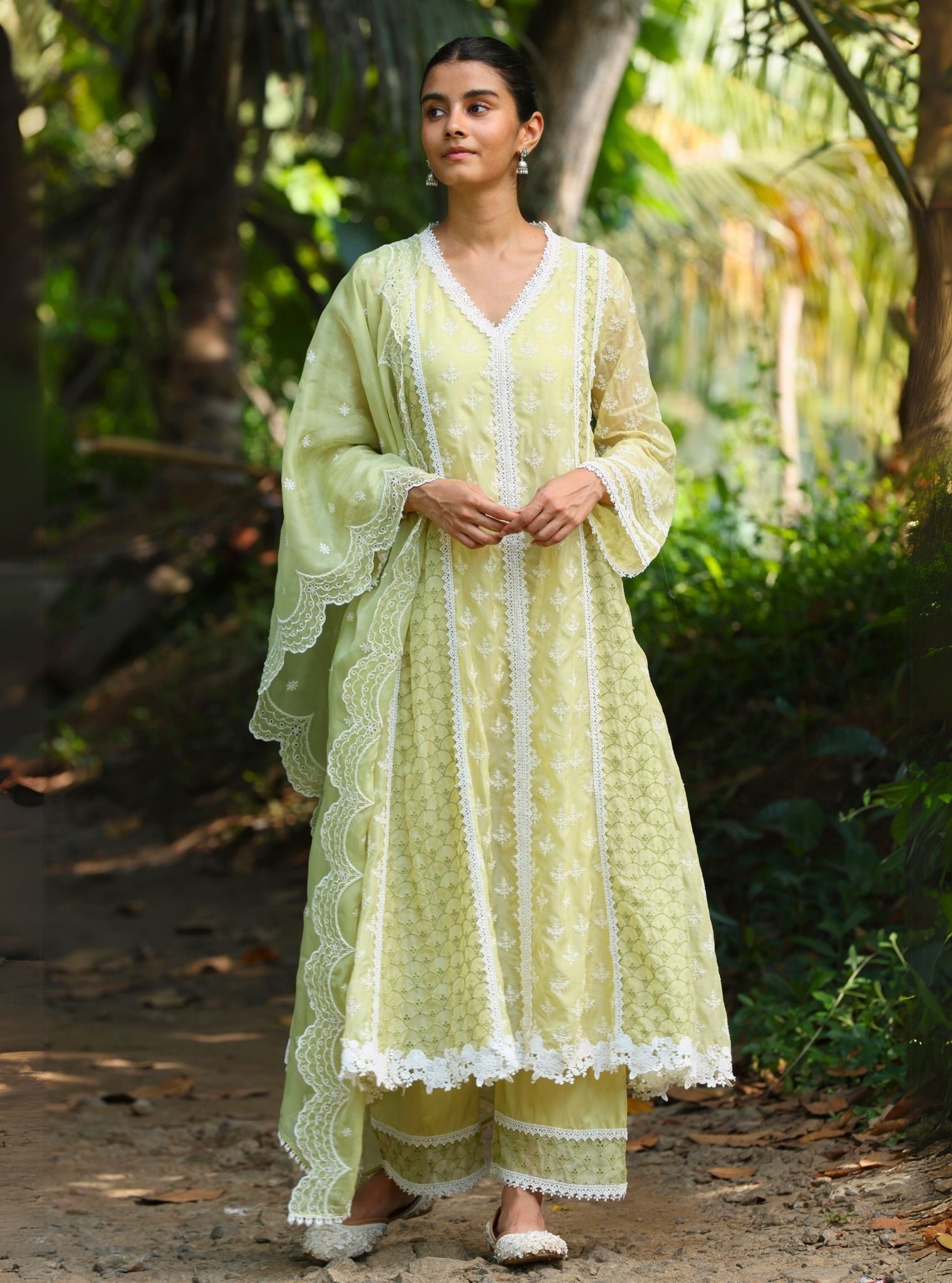 Maheen Organza Lime Anarkali Kurta Set