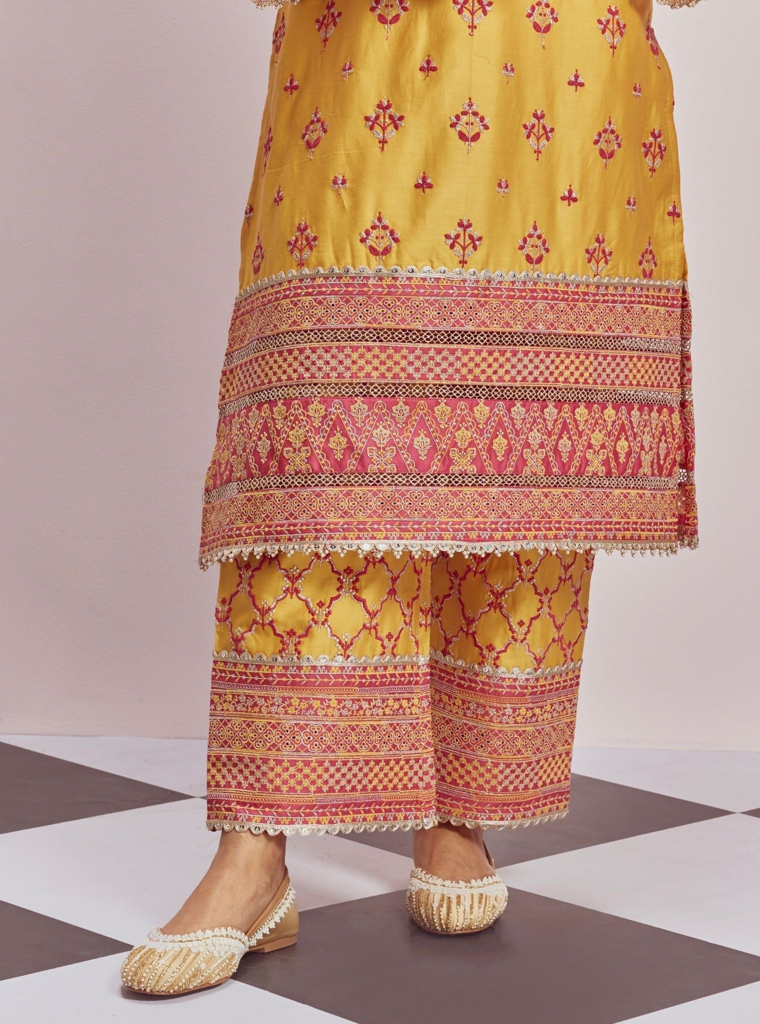 Mulmul Pima Satin Shagun Yellow Kurta With Mulmul Pima Satin Shagun Yellow Pant