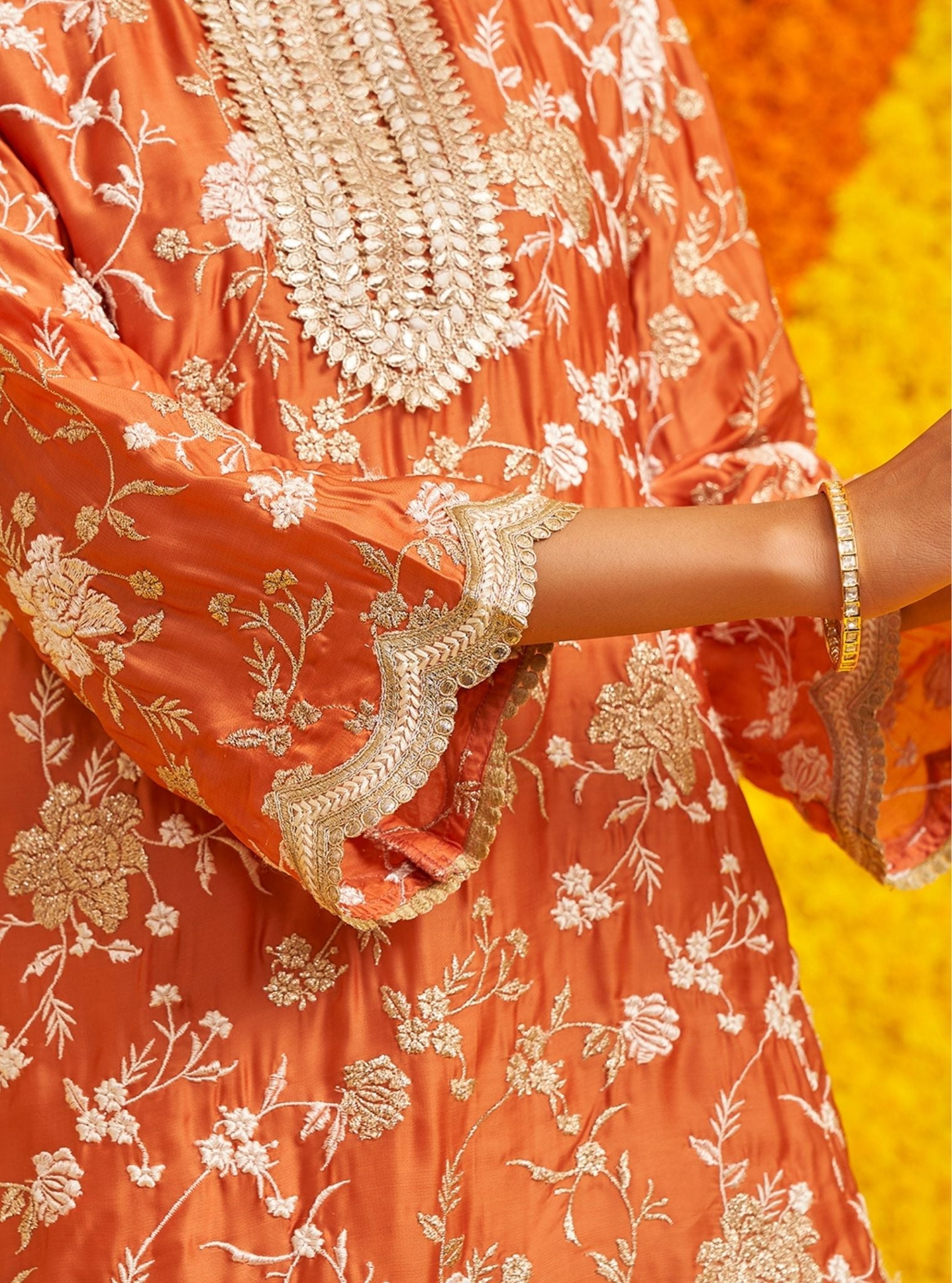 Fitoor Organza Satin Burnt Orange Kurta Set