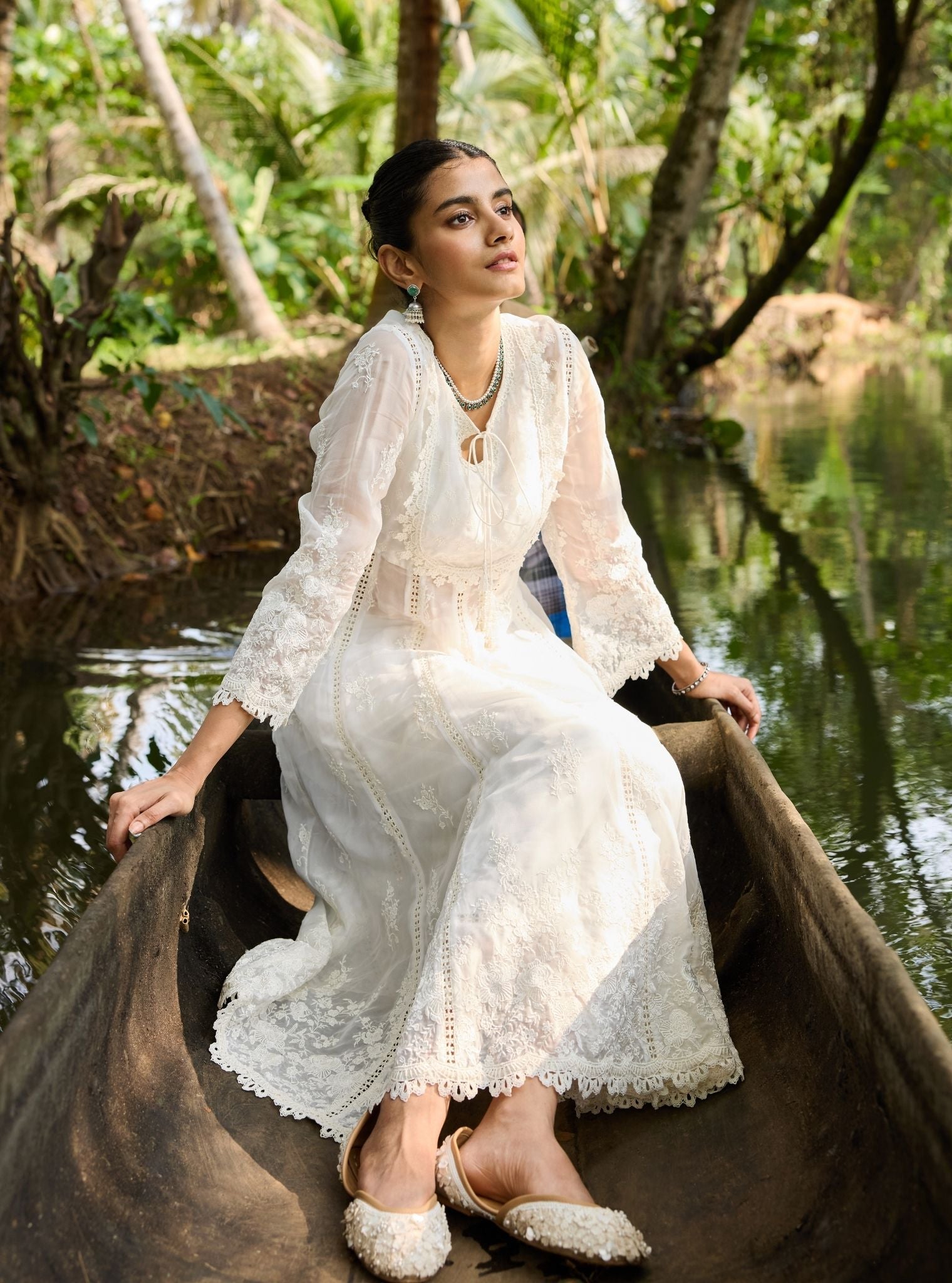 Neesa Organza White Anarkali Kurta Set