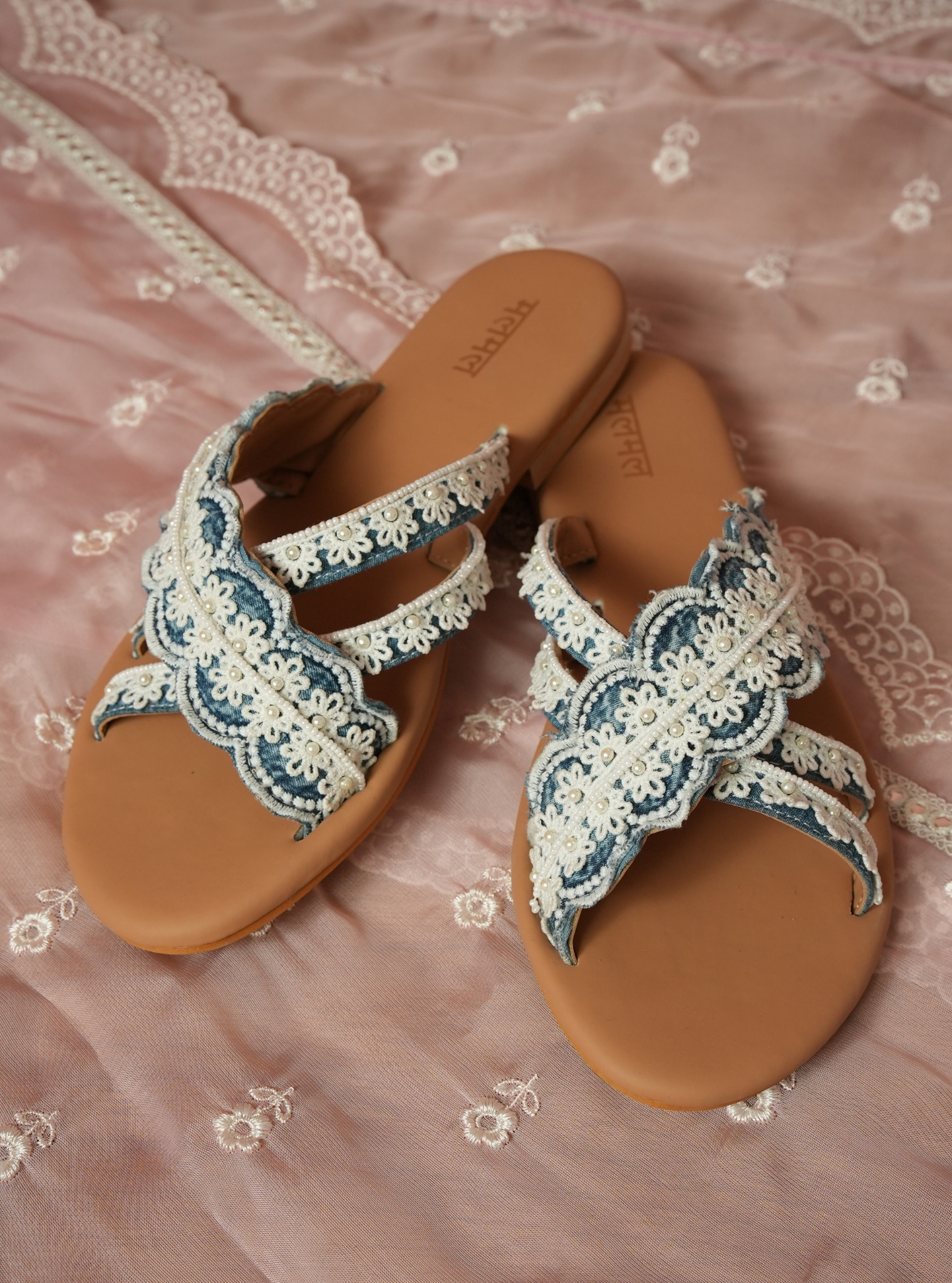 Bella Denim Cross Strap Flat