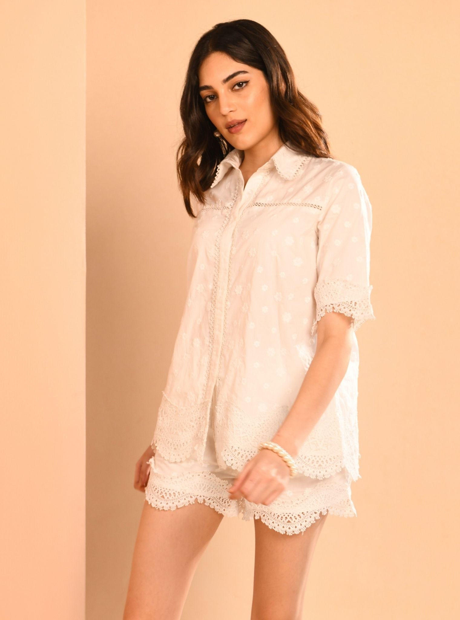 Zain Cotton White Co-ord Set