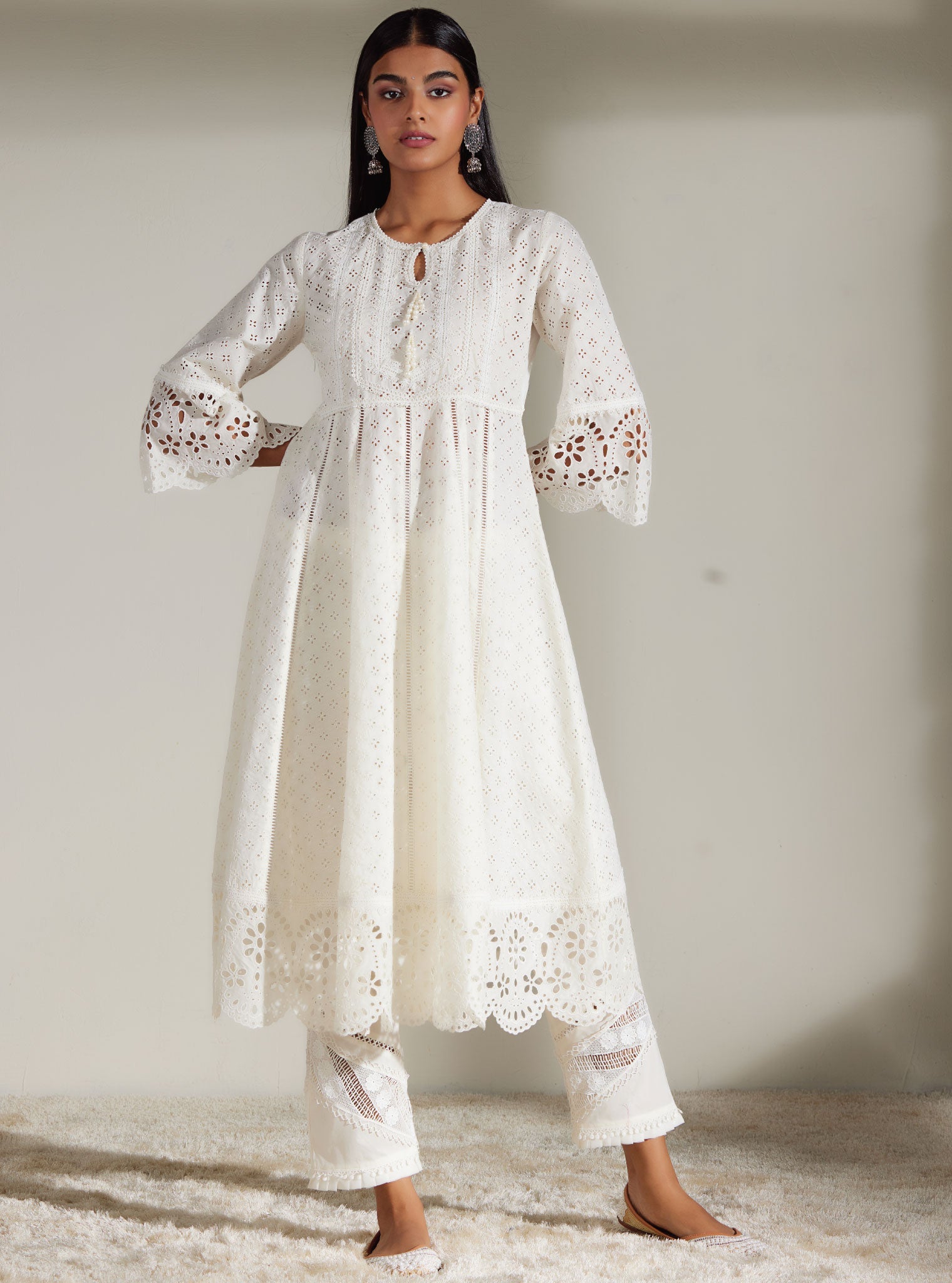 Mulmul Cotton Arris White Anarkali Kurta