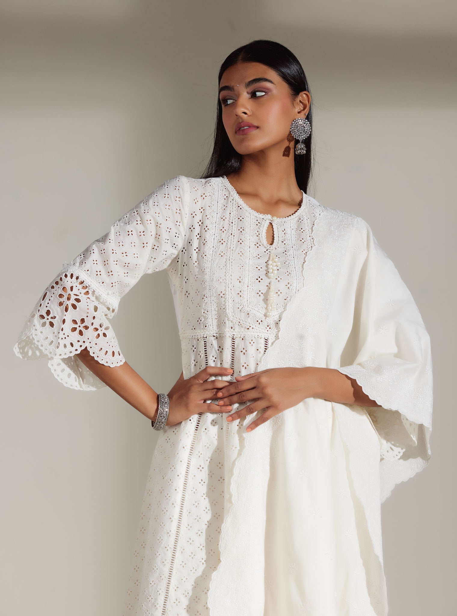 Mulmul Cotton Arris White Anarkali Kurta