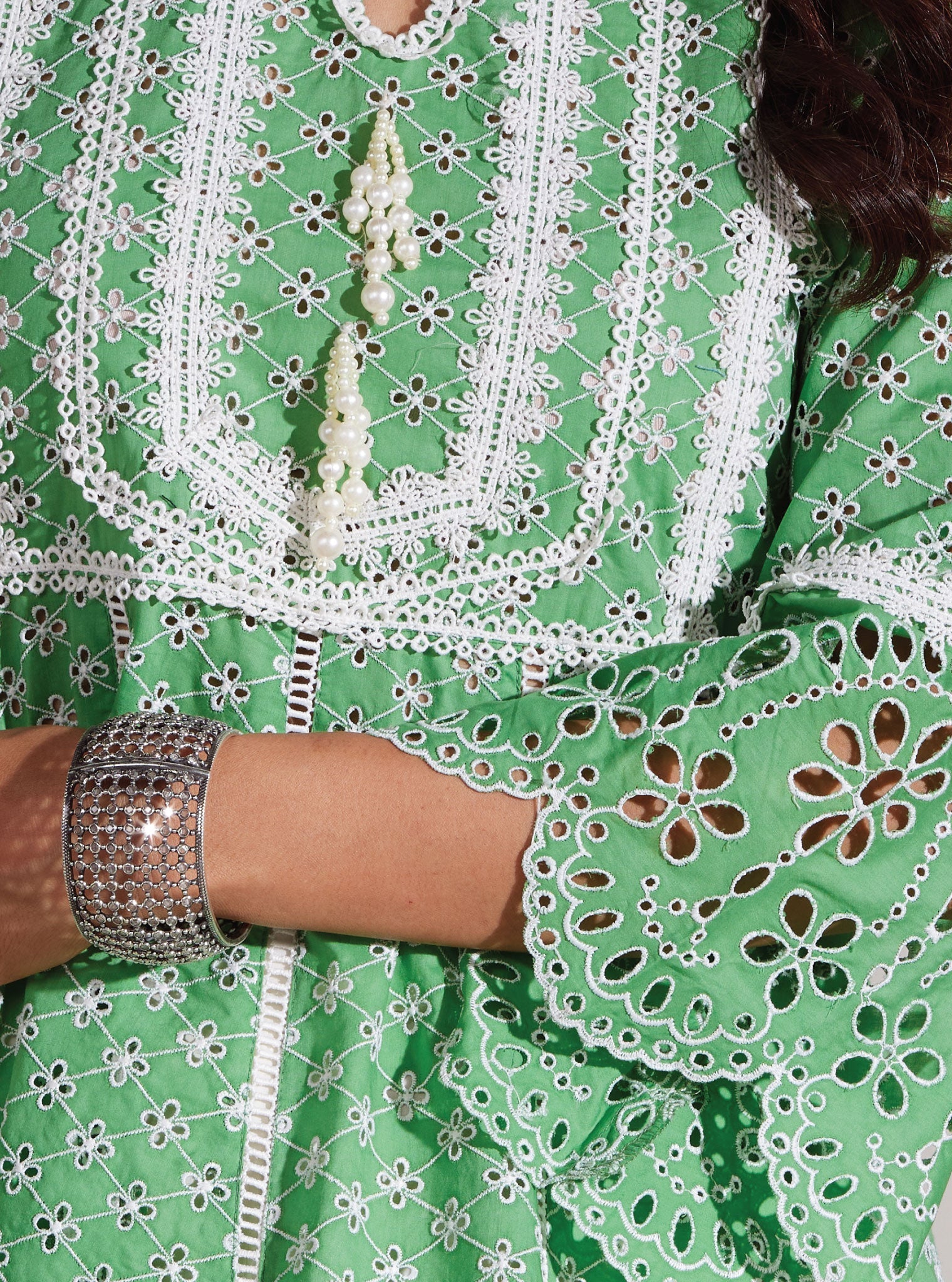 Mulmul Cotton Arris Green Anarkali Kurta