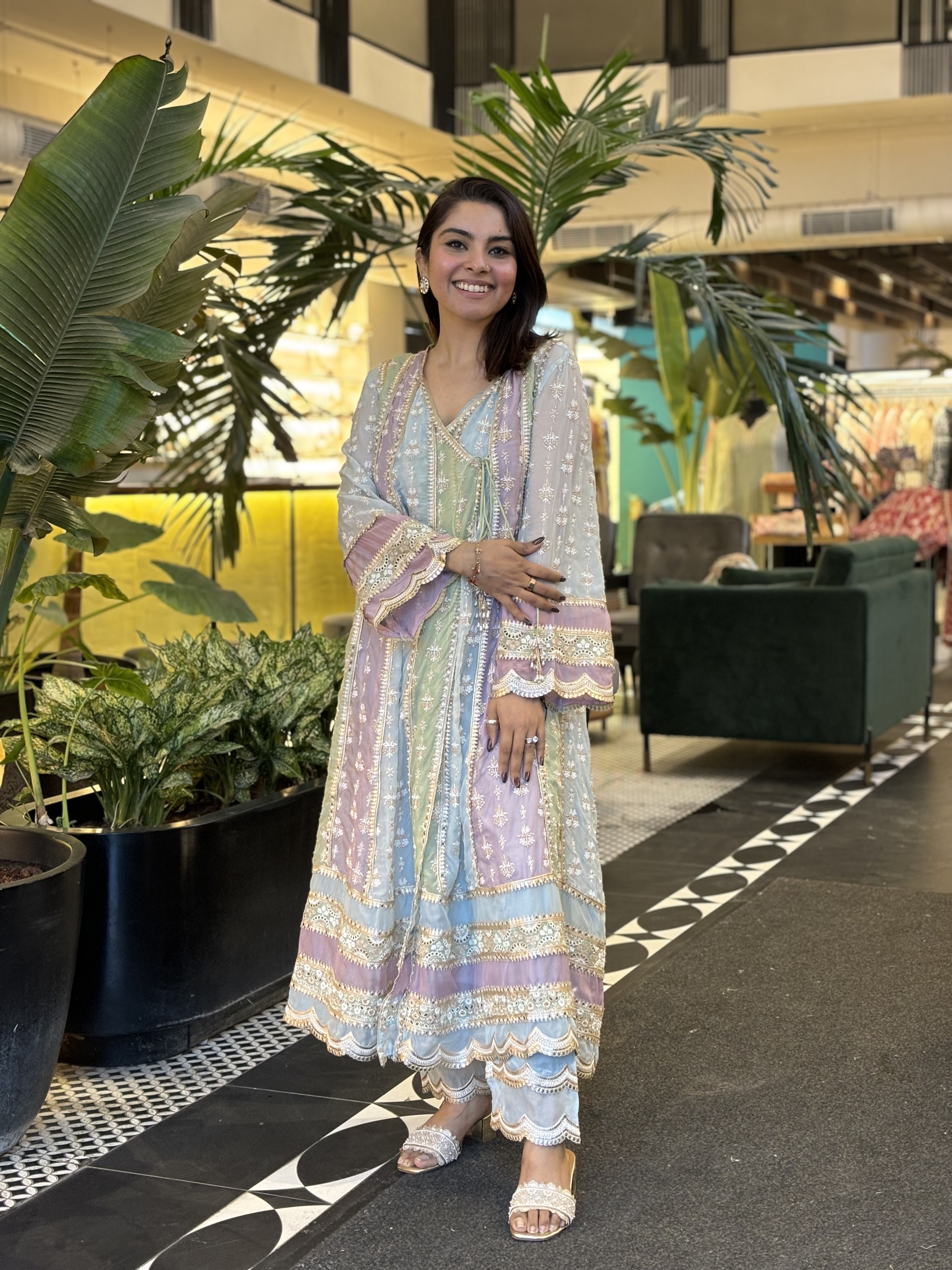 Sawika Organza Light Blue Anarkali Kurta Set