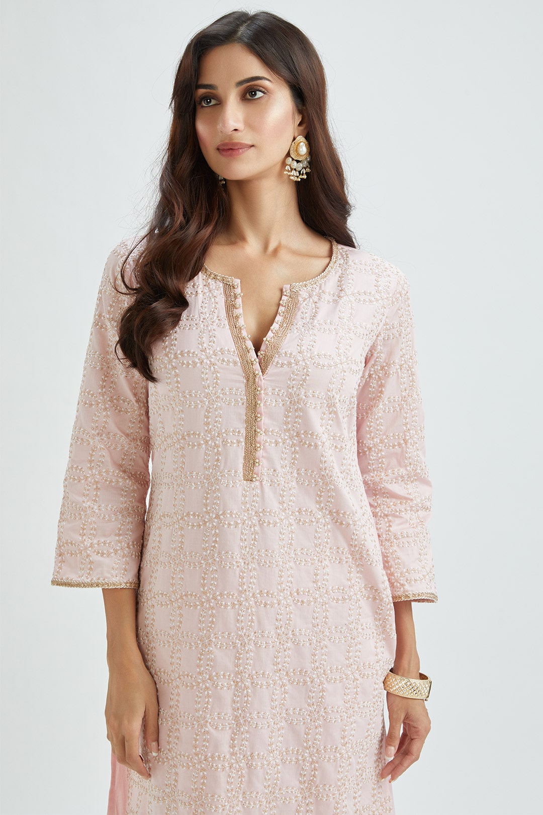 Mulmul Supima Satin Perry Pink Kurta With Perry Pink Pant