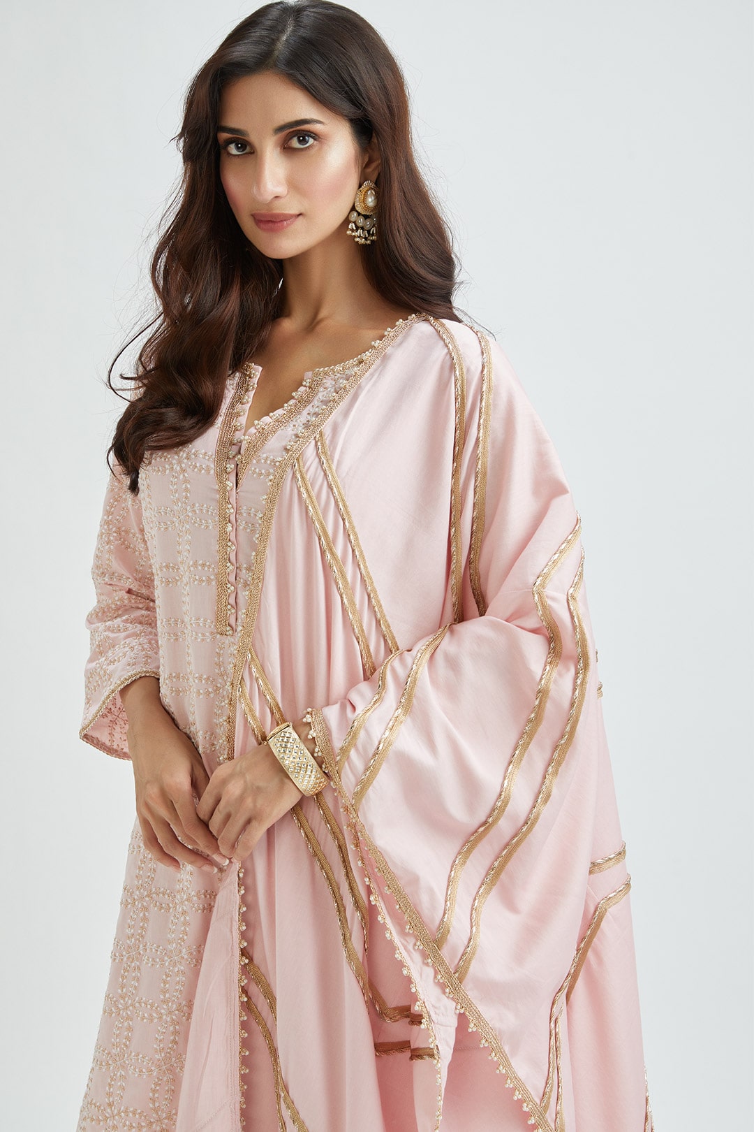 Mulmul Supima Satin Perry Pink Kurta With Perry Pink Pant