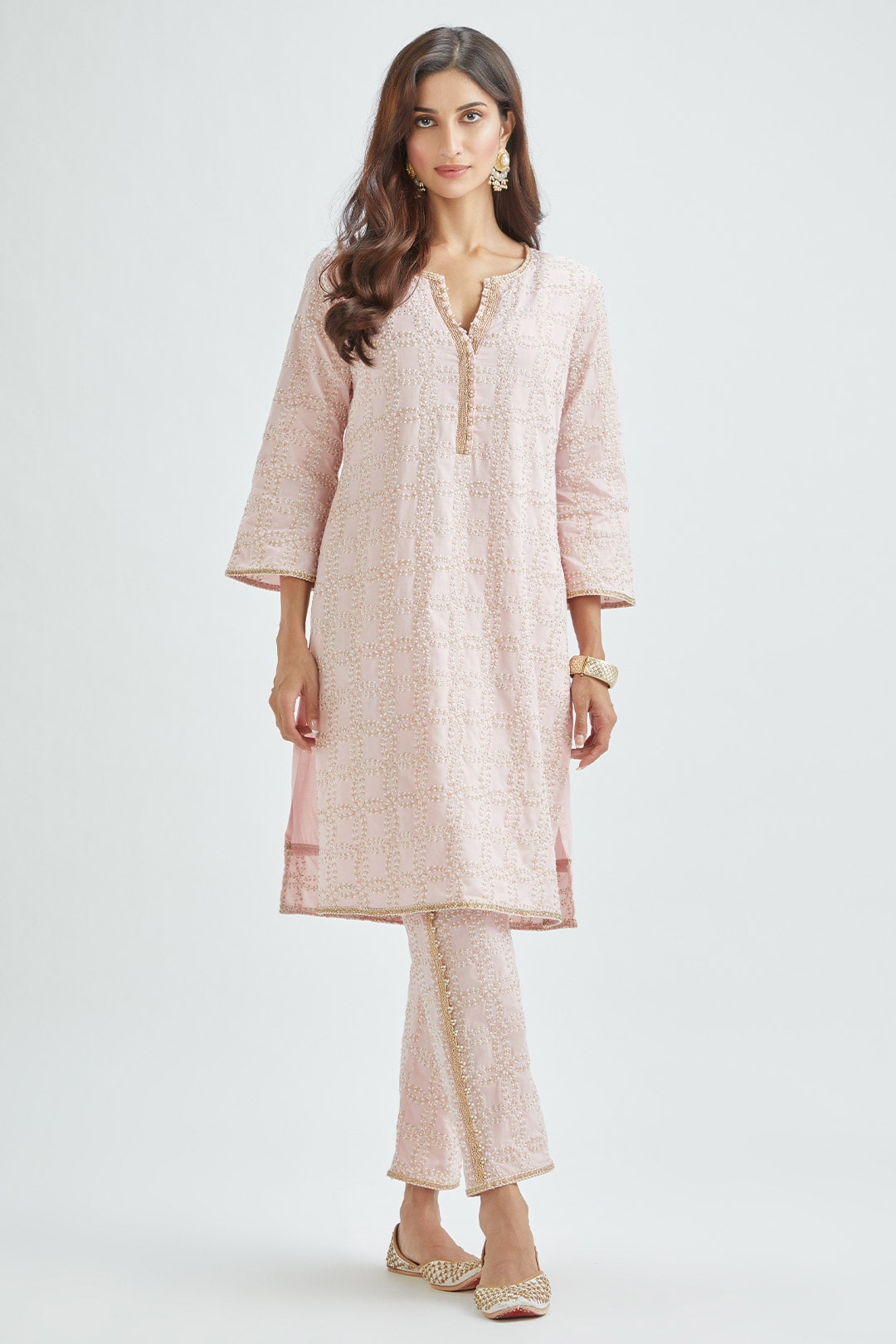 Mulmul Supima Satin Perry Pink Kurta With Perry Pink Pant