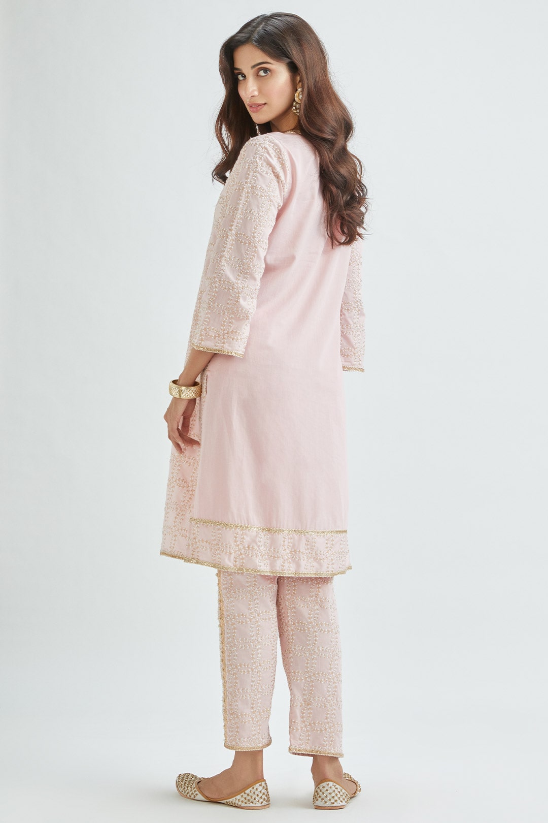 Mulmul Supima Satin Perry Pink Kurta With Perry Pink Pant